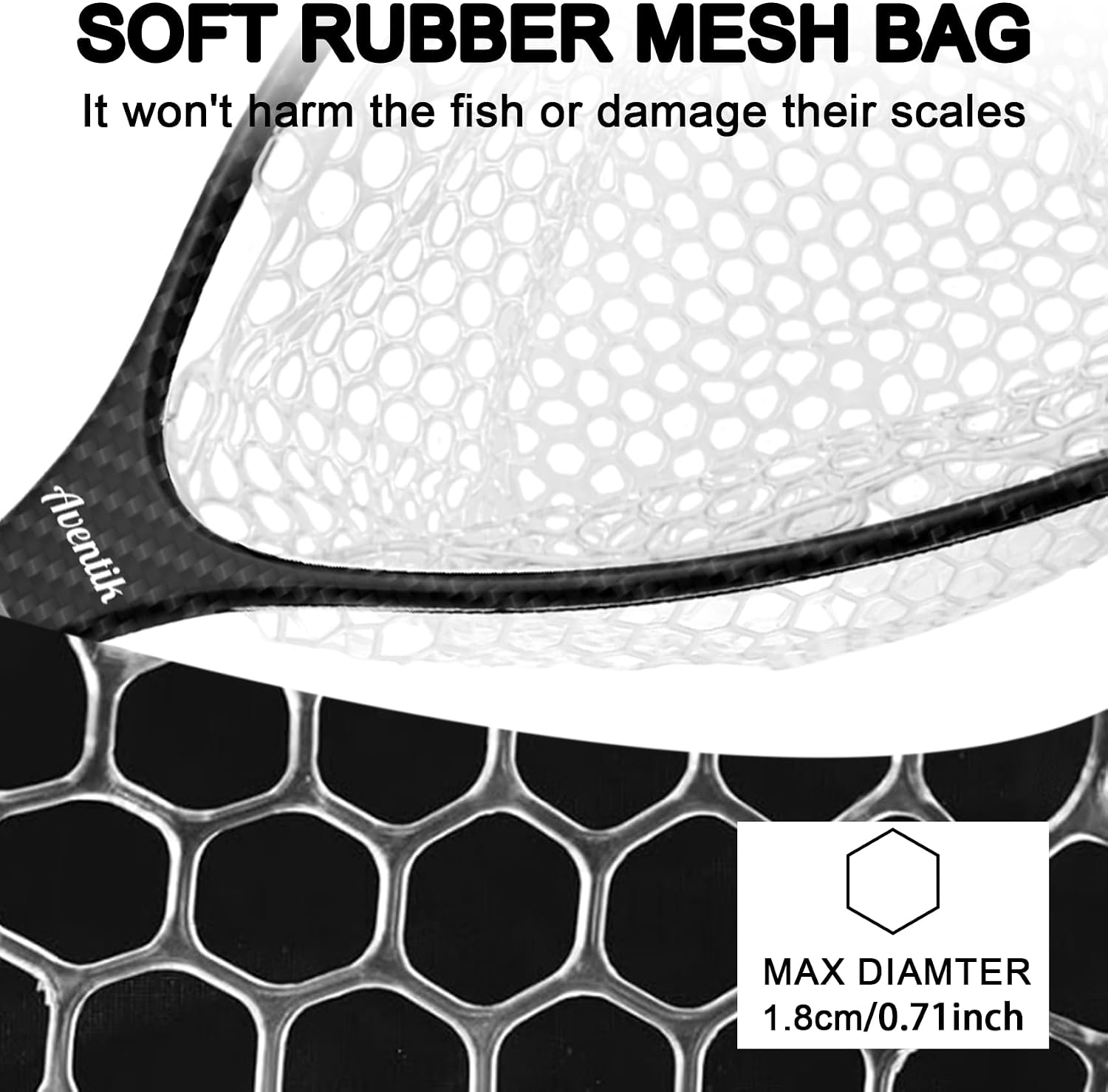 Aventik Fly Floating Fishing Net Carbon Fiber Landing Trout Net Light Weight Clear Rubber Ghost Net Catch & Release