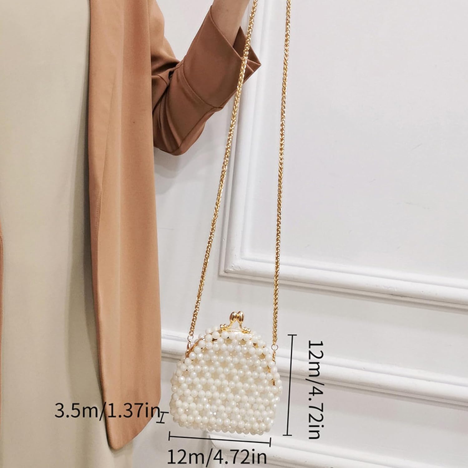 SHESRA Luxury Pearl Bag Chain Bag Purse Bags, Artificial Pearl Clutch Crossbody Handmade Bags Evening Bags for Party Wedding Bridal Party Travel Prom 45