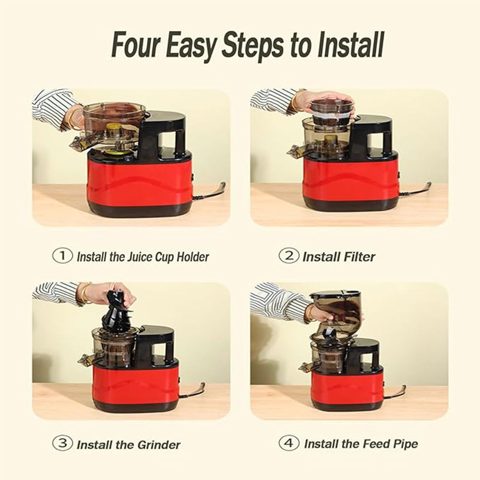 Exprimidor Multifuncional Hogar, Exprimidor Lento Gran Diámetro Separa Frutas Verduras Recién Exprimidas Eficiencia Jugo Puro 95% Adecuado para Cítricos y Zanahorias,Red