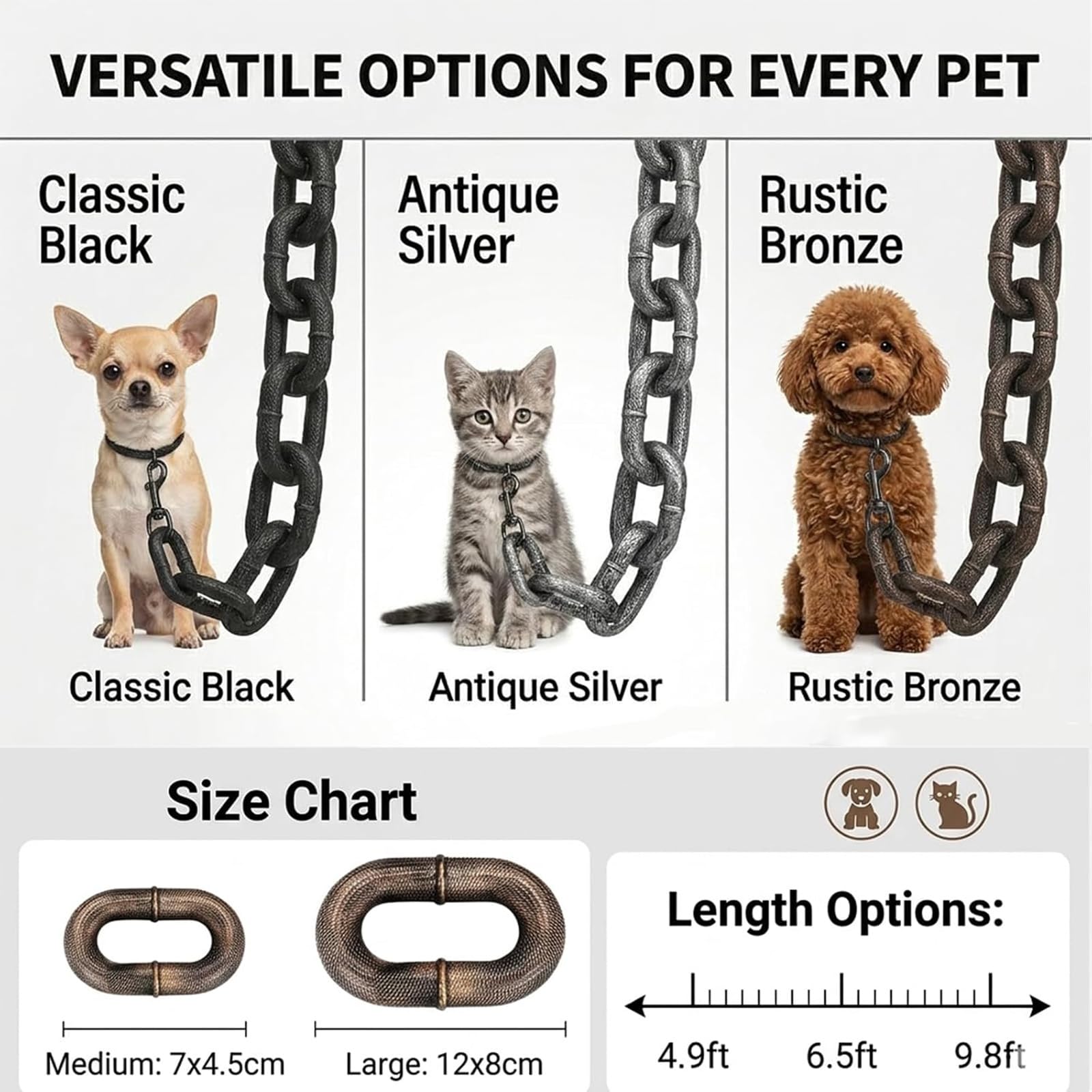Correa de Cadena con Forma de Pata de Hierro, Divertida Cadena de Hierro Falsa Gigante para Perros y Gatos pequeños, Cadena de plástico Ligero de Aspecto Pesado, Accesorio fotográfico (#A,2m-L)