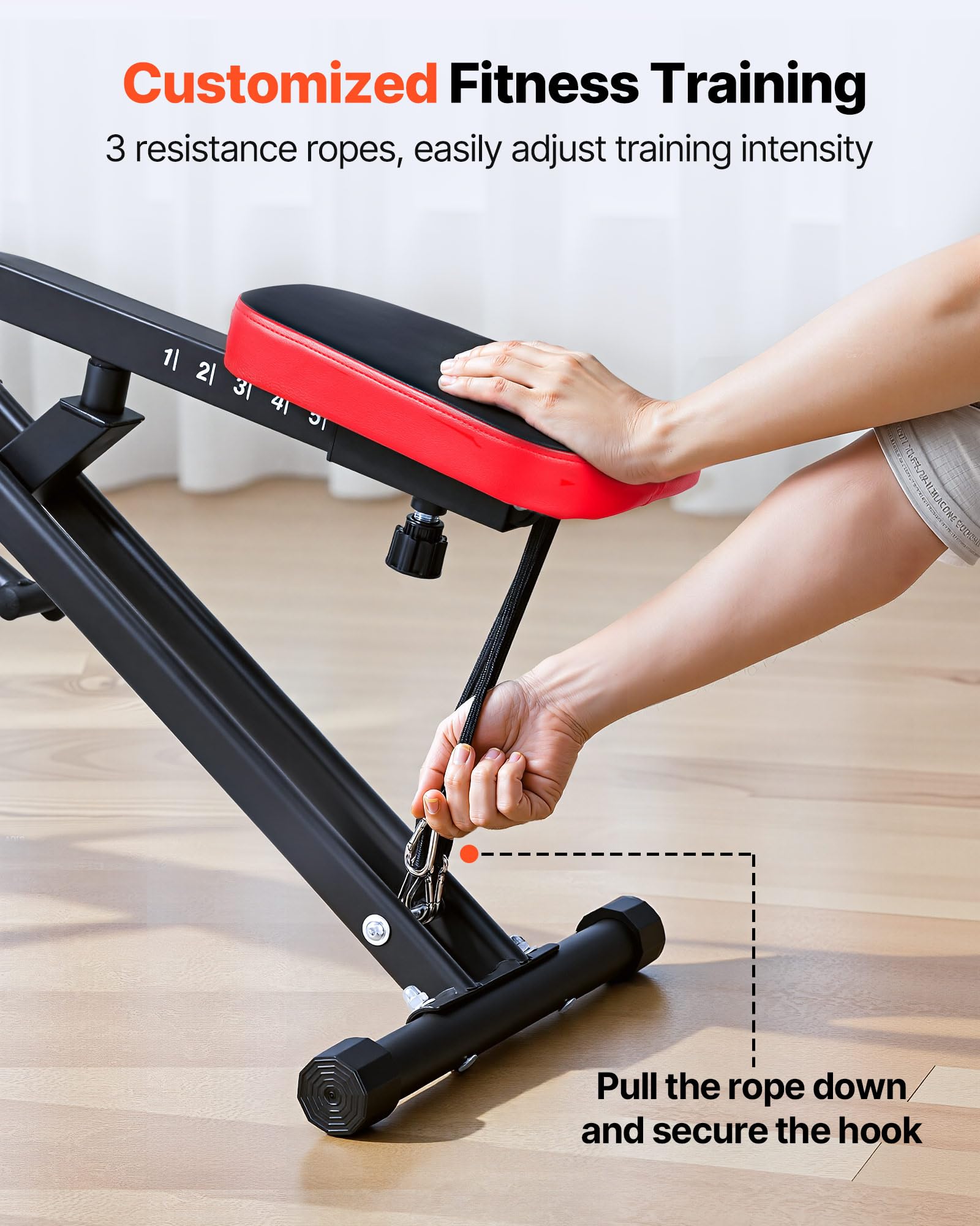 VEVOR Máquina de Sentadillas para Sentadillas Profundas, Plegable, Asiento Ajustable 5 Niveles, Equipo de Entrenamiento en Casa para Glúteos y Piernas, Negro, 900 x 580 x 1120 mm, Carga 136 kg