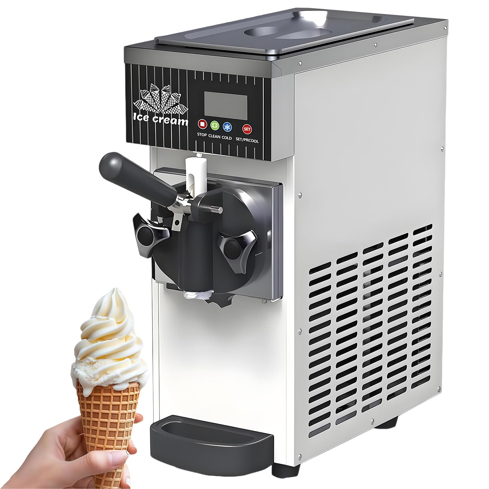 BANGBANGJI Single Flavor Commercial Soft Serve Ice Cream Machine, Countertop Ice Cream Maker, 3.5L Hopper, 4.5-8kg/H Yield, with LED Panel Auto Clean Pre-Cooling, for Home, Parties, Cafés White