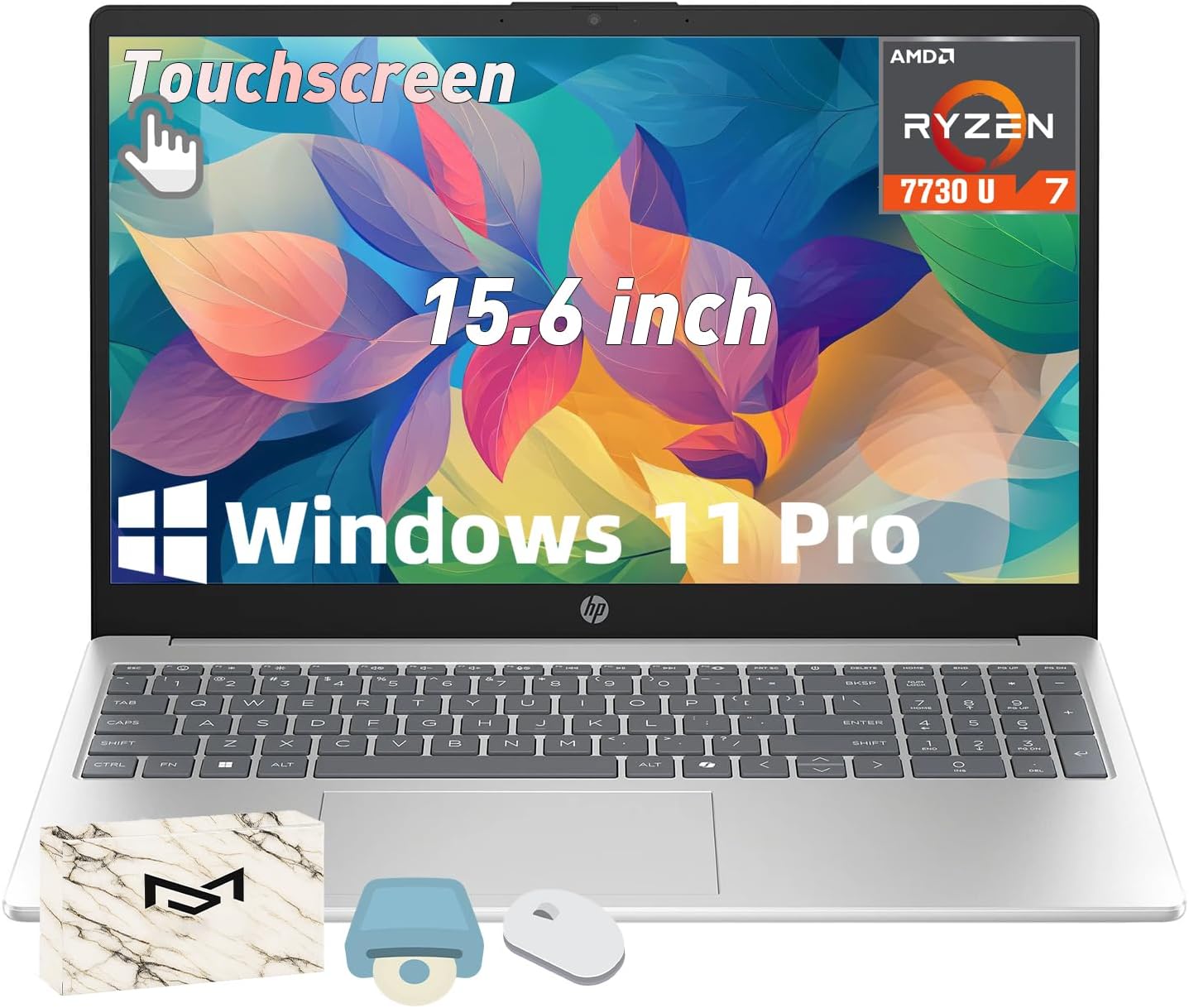 HP 15.6 inch Laptop Computer - AMD Ryzen 7 7730U (8-Core, Beats i7-1355U), 15.6'' FHD Touchscreen, Anti-Glare, Windows 11 Pro, Copilot Key, Wi-Fi 6, Business Student Laptop (16GB RAM | 1TB SSD)