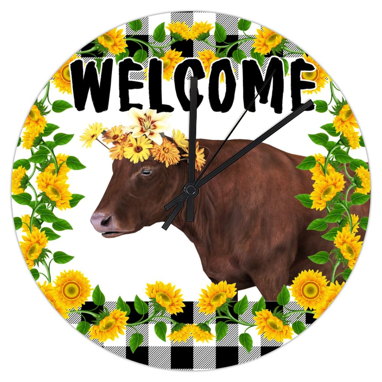 Horloge murale vache et tournesol en PVC 30 cm silencieuse pour cuisine