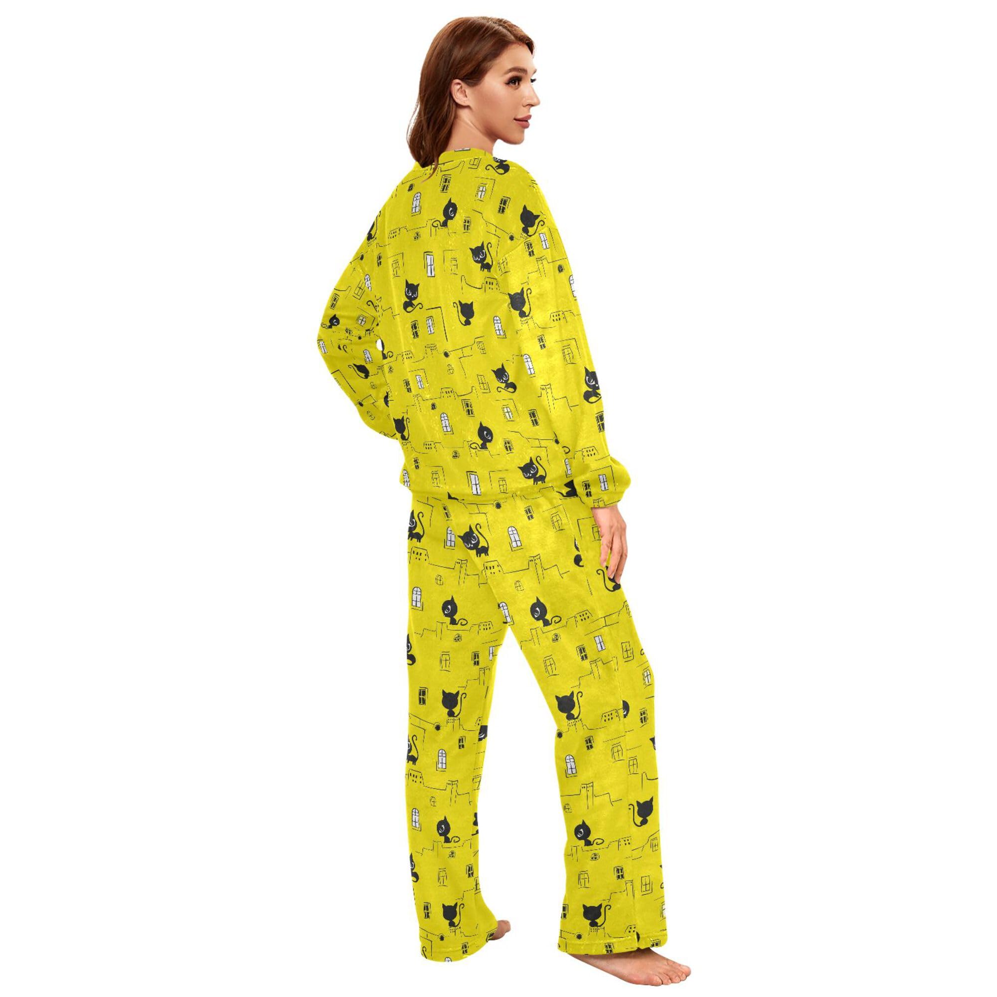 ALAZA Conjunto de pijama de forro polar para mujer, diseño de unicornio, estrellas, lunares, manga larga, ropa de dormir de dos piezas, ropa de dormir térmica, pijama súper suave, talla S