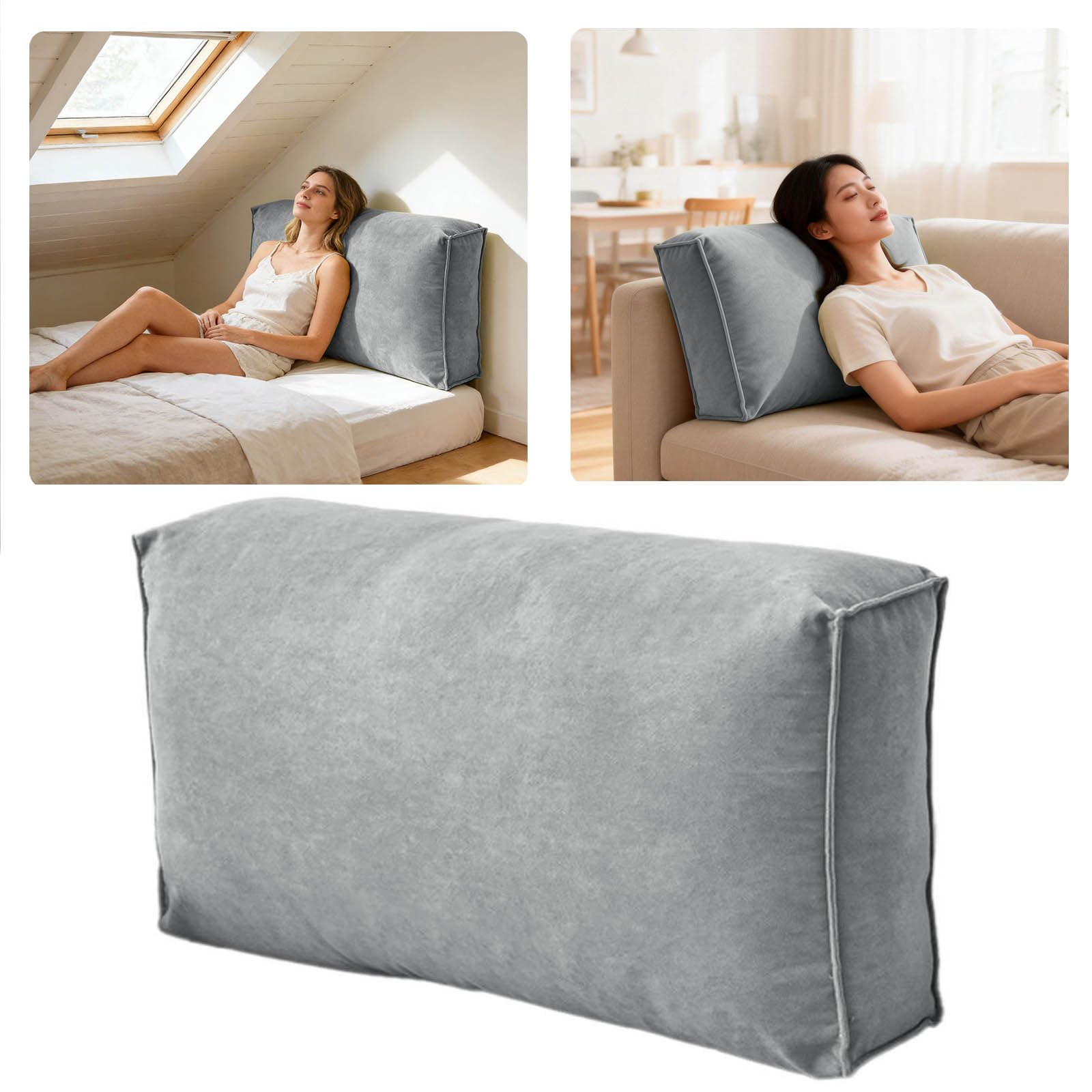 Coussins de dossier de canapé - Grand coussin de dossier pour canapé, tête de lit, coussin de taille, coussin confortable pour lire - Coussin de soutien lombaire (Gris, 80 x 45 x 12 cm)