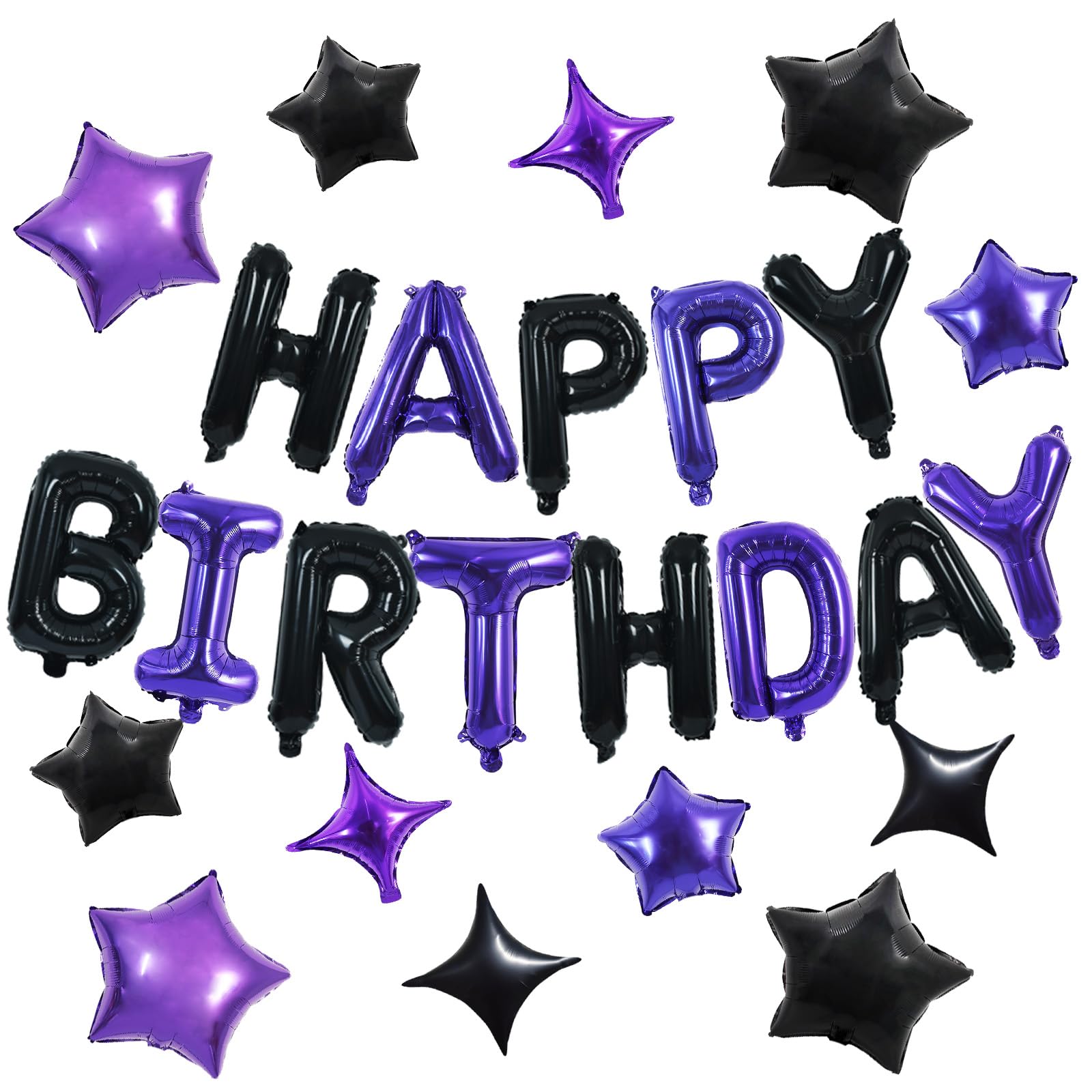 TONIFUL 16 Inch Letter Balloons Happy Birthday Balloons with Ribbon Straw, 16 Inch Mylar Letters Birthday Sign Banner Bunting Reusable for Adults Party Decorations Supplies๏ผ35PCS Black Purple๏ผ โ image 1