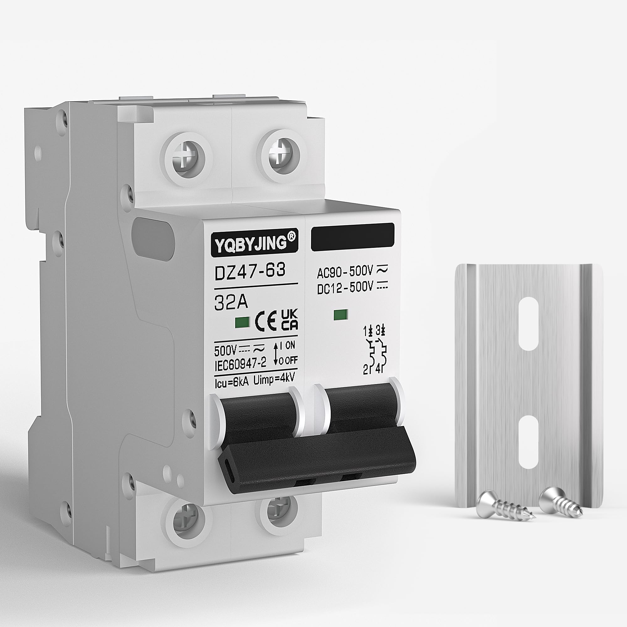 YQBYJING DC Circuit Breaker 32 Amp Solar Panel Disconnect Switch 12V-500V 2 Poles Miniature Solar Circuit Breaker for Outdoor PV Homes Battery, AC