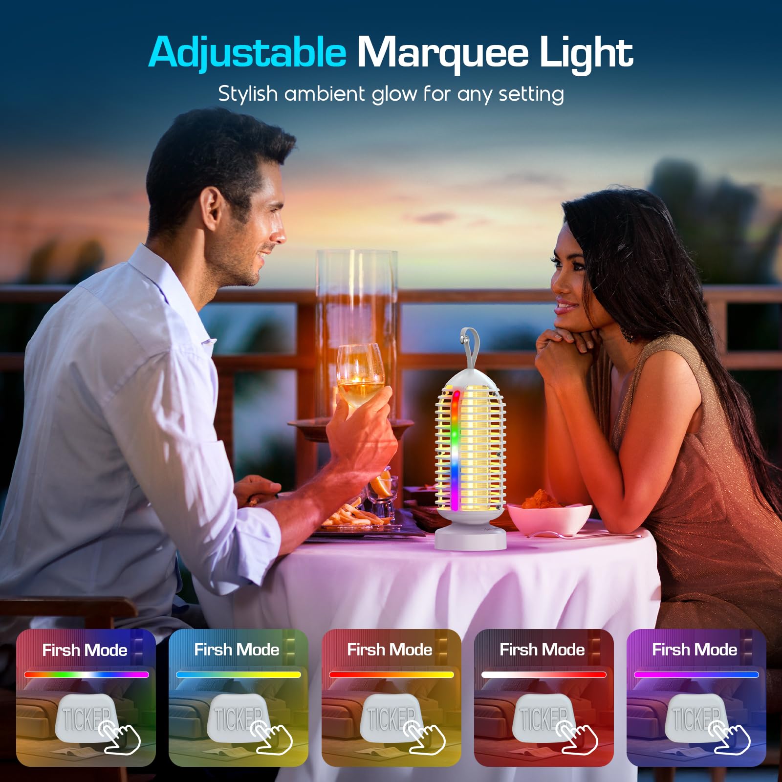Bug Zapper Outdoor Indoor Zapper Zapper Zanzariera Elettrica 3000V con Batteria Ricaricabile 4000mAh, Impermeabile Zanzariera, Luce Marqueen 3 in 1, Lanterna da Campeggio & Fly Zapper per Casa, Patio