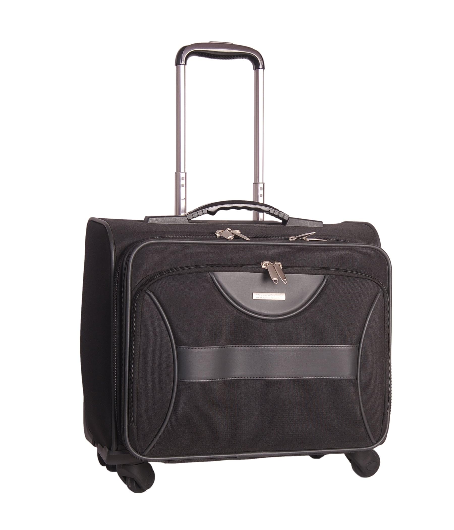 4 wheels 55 liters black eva laminated polyester laptop roller case check in luggage cabin trolley bag (7091)