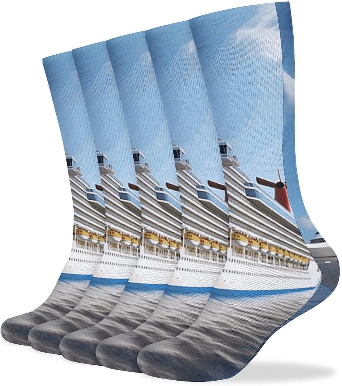 Cruise Ship Crew Socks Cozy Casual Calf Socks Lightweight Long Work Sock Breathable Athletic Sock for Hiking Sports Running 5 Pairs