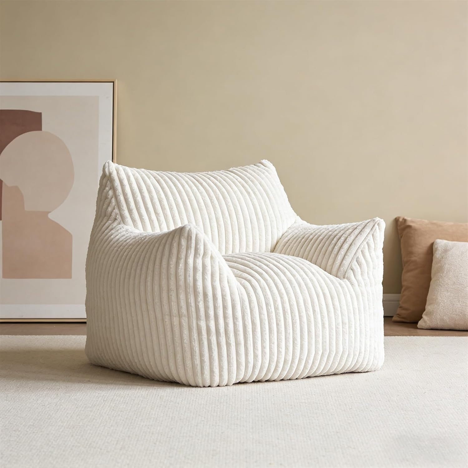 Large Bean Bag Sofa Chair, Ergonomic Bean Bag with Armrests, Beanbag Chair for Adults & Kids, Comfy Bedroom Chair for Relaxing(with footrest)