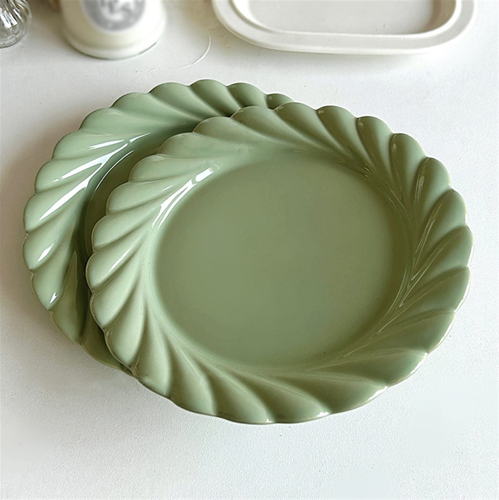 zastawa stołowa Vintage zielony talerz do jadalni domowy deser ciasto talerz owocowy talerz śniadaniowy koronkowy ceramiczny talerz do jadalni płaski talerz głęboki talerz czysta zieleń zestaw zastawy
