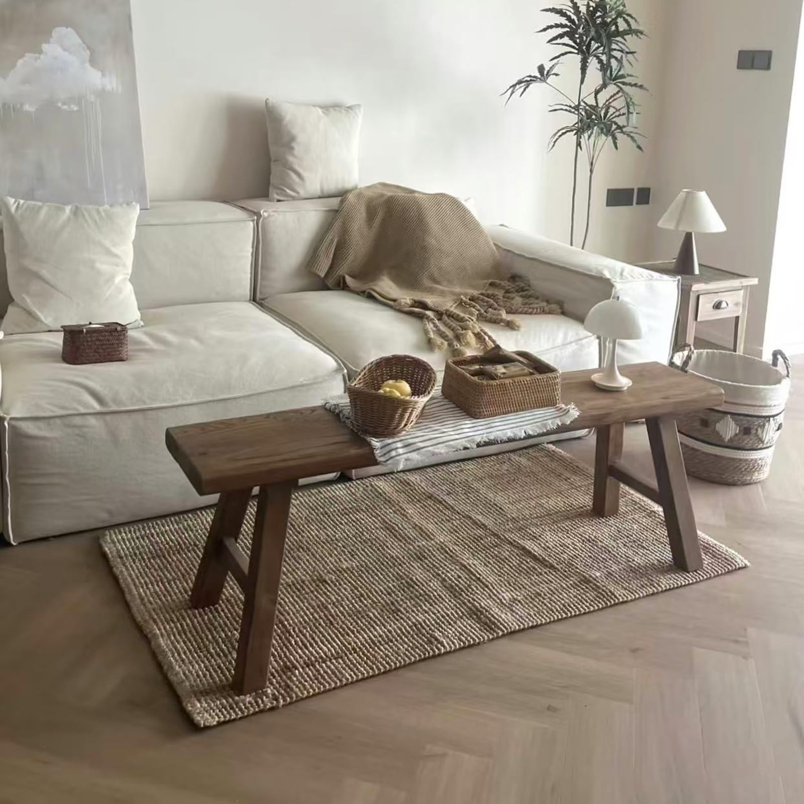 Banco de entrada de cocina de madera natural asiática, Banco de comedor de madera para entrada de estilo rústico, fácil de montar para dormitorio, mesa de comedor, sala de estar, pasillo(50*25*45cm)