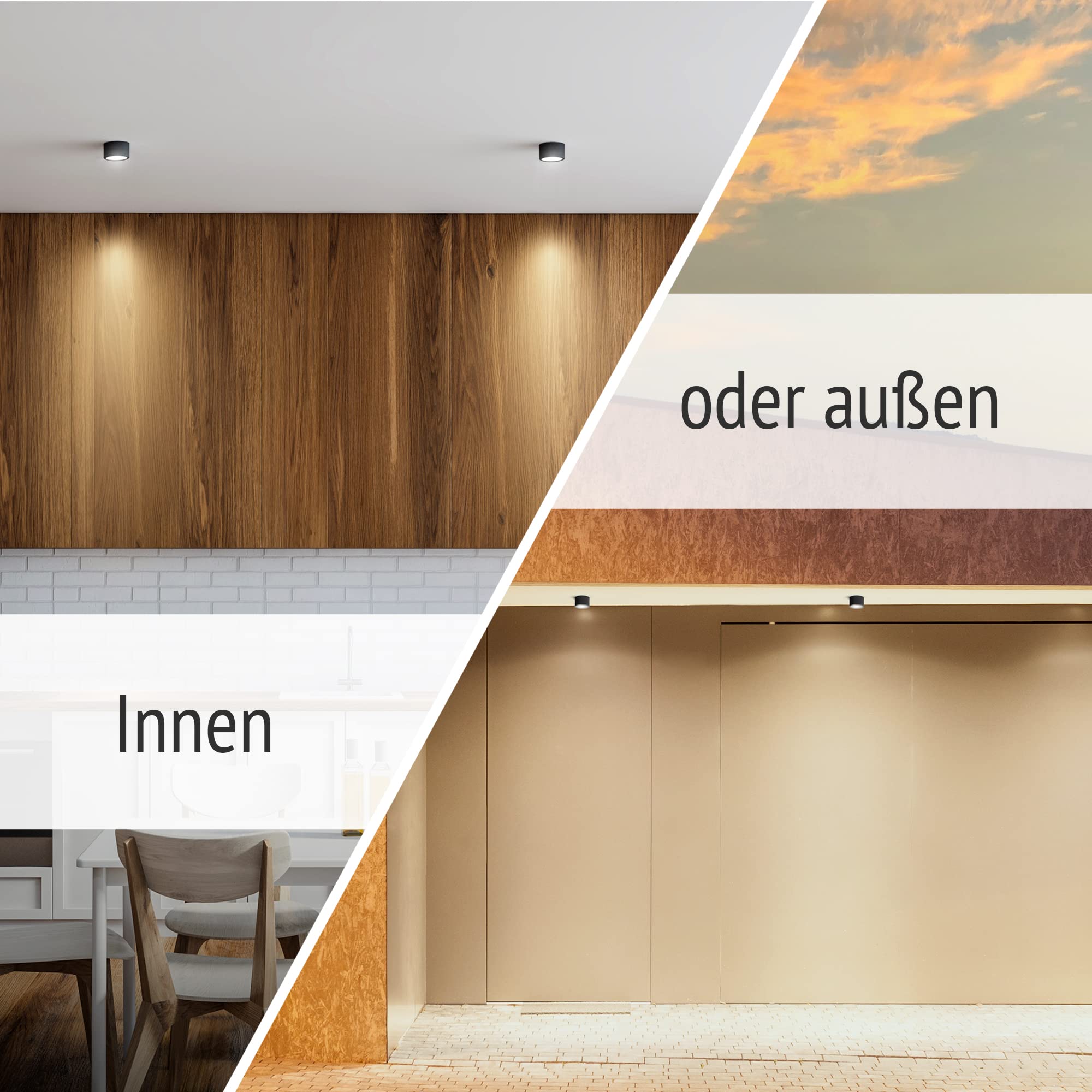 SSC-LUXon SMOL Aufbauspot 6er Set schwarz rund IP44 GU10 2W warmweiß Ø80mm | Sechs Deckenspots IP44 schwarz - warmweiß, für Bad, Küche & Flur, innen & außen, spritzwassergeschützt, inkl. GU10 LED