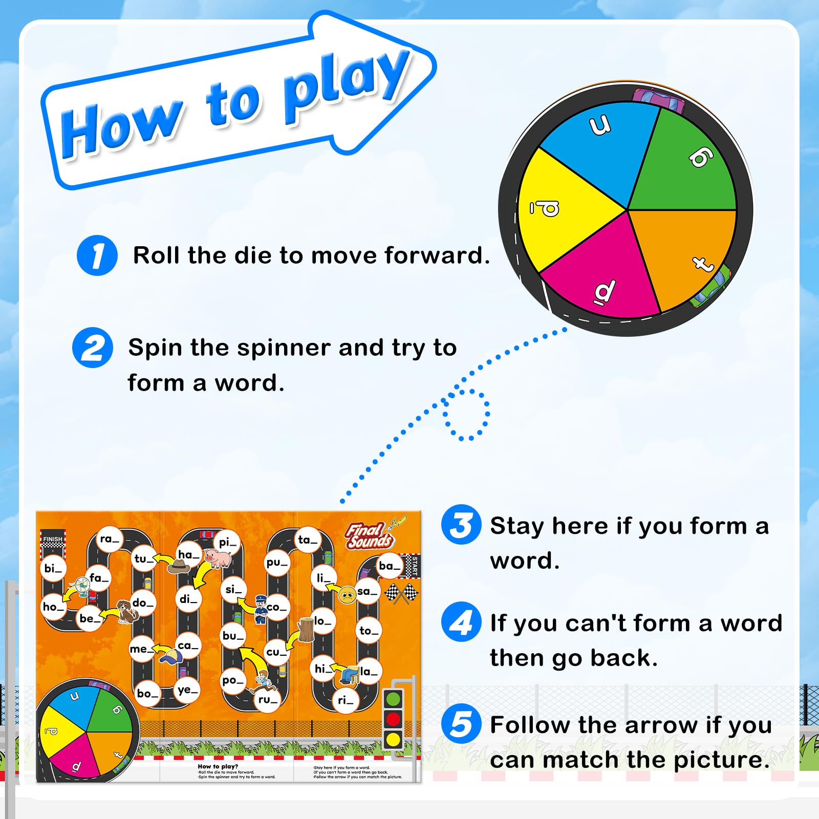 Juegos de mesa de fonética para niños, aprendizaje educativo CVC y CVCC juegos de mesa para niños y niñas, juegos de palabras de lectura y ortografía de 4, 5 y 6 años, juegos familiares para 5