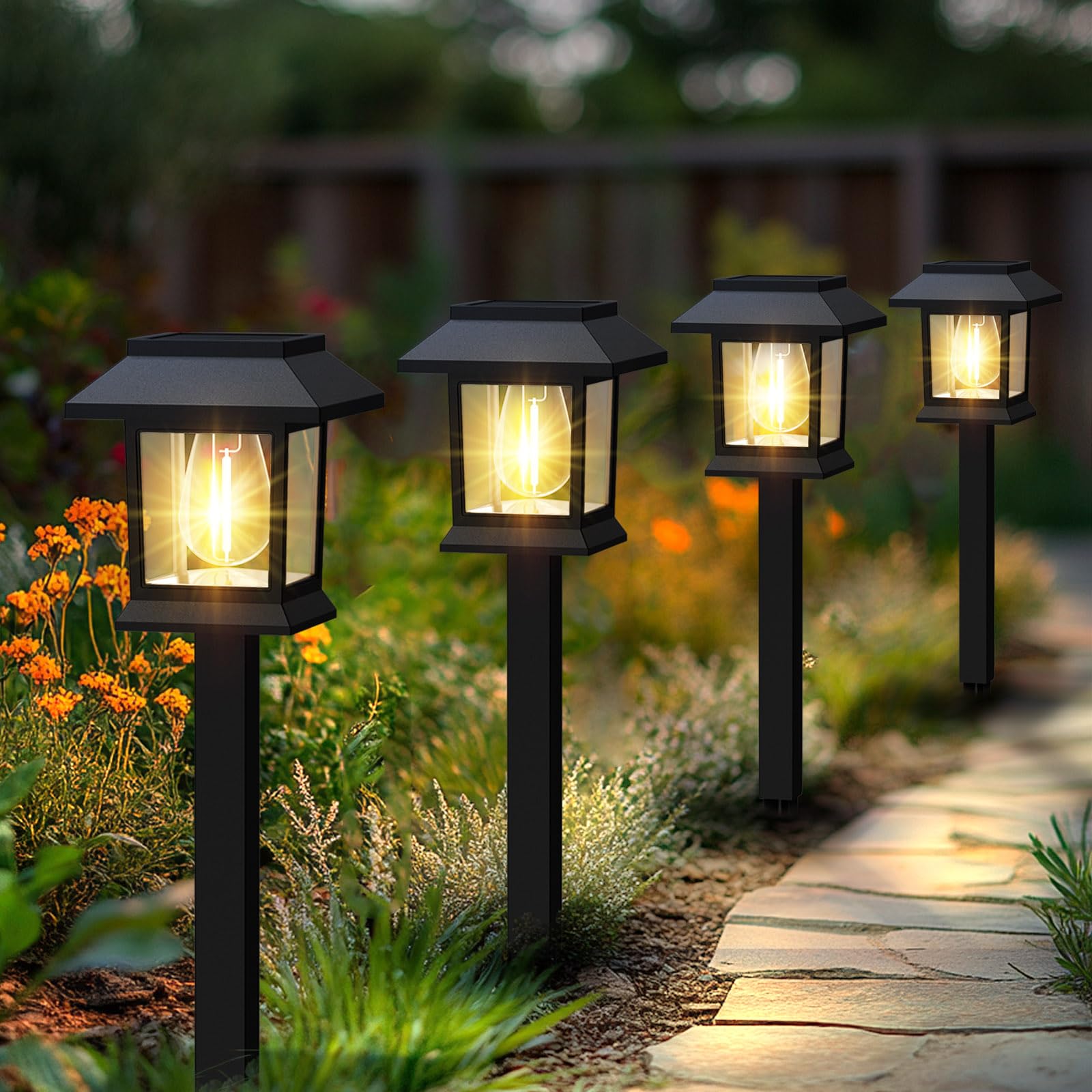 Benany Solar Pathway Lights Outdoor, 12 Pack Upgraded LED Waterproof Solar Lights Outdoor, Landscape Lighting for Outside Driveway Garden Walkway Path Yard Lawn Décor, Warm White