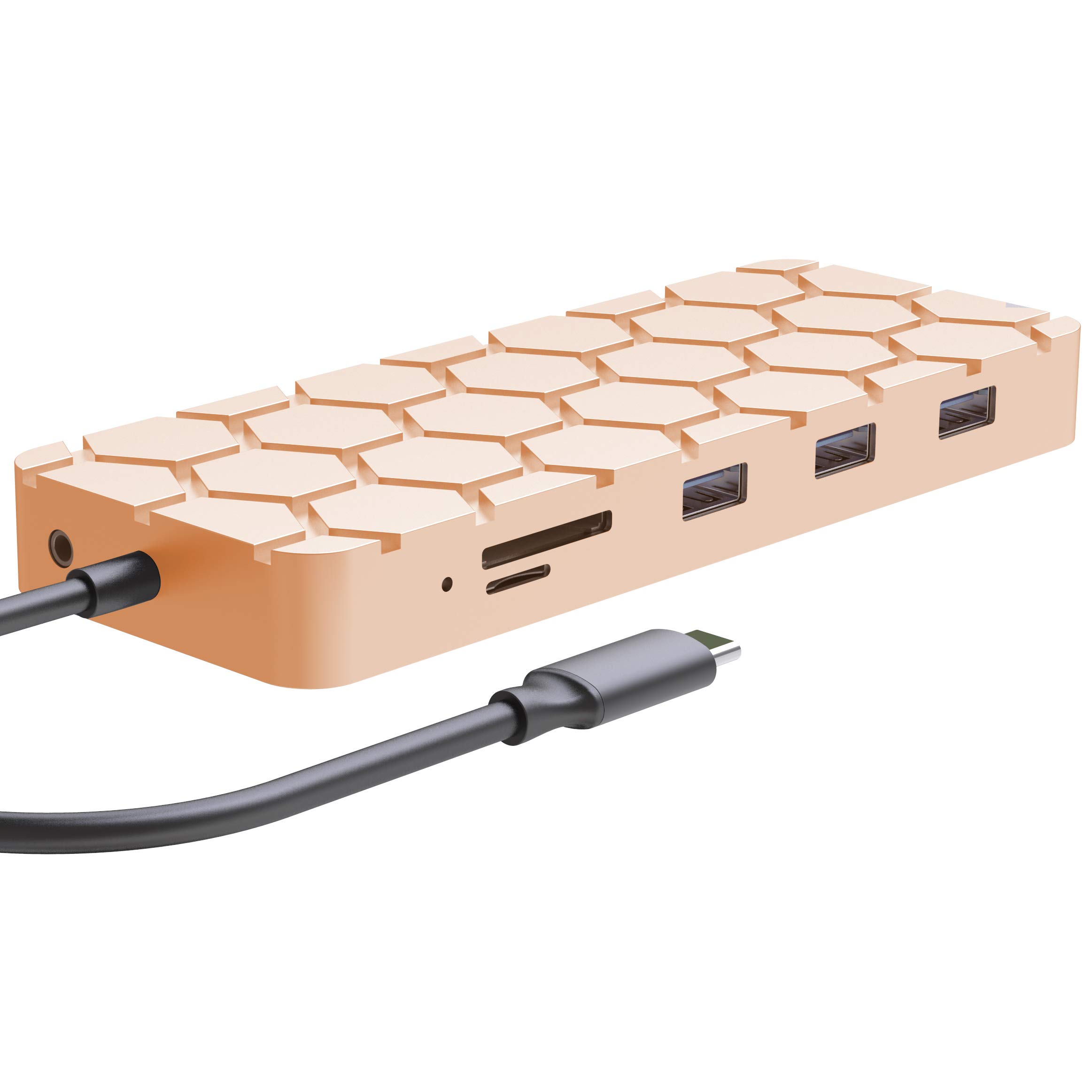 Laptop Docking Station, USB C PD Charging Hub, 13-in-1 C Hub with Ethernet, HDMI, DP, VGA, 4 Port-USB 3.0, Micro/SD/TF Memory Card Readers for MacBook Pro, Mac Book 12 Inch/Pro - GD2 Gold