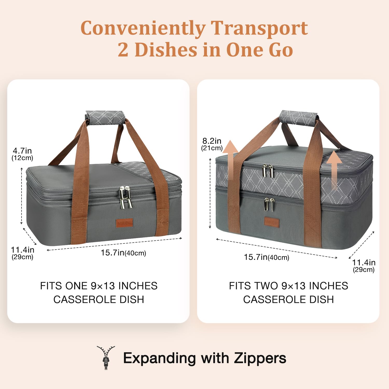 Bolsa de transporte expandible para cacerola, bolsa de alimentos de dos pisos, portador aislado para alimentos fríos o calientes, bolsa para lasaña para picnics, playas, viajes o regalos