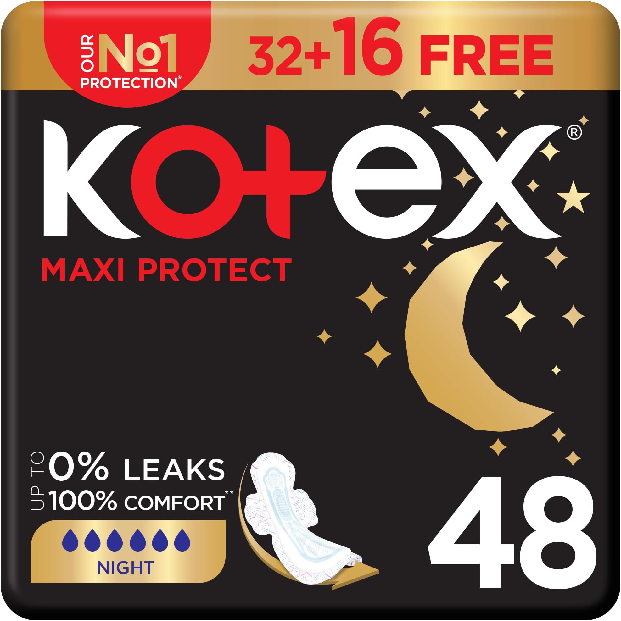 โ Maxi Protect Thick Pads, Overnight Protection Sanitary Pads with Wings, 48