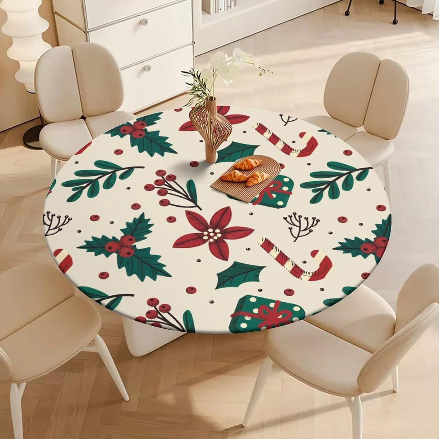 Nappe ronde pique-nique et Noël en polyester lavable 112 cm à motif voiture pour repas de famille