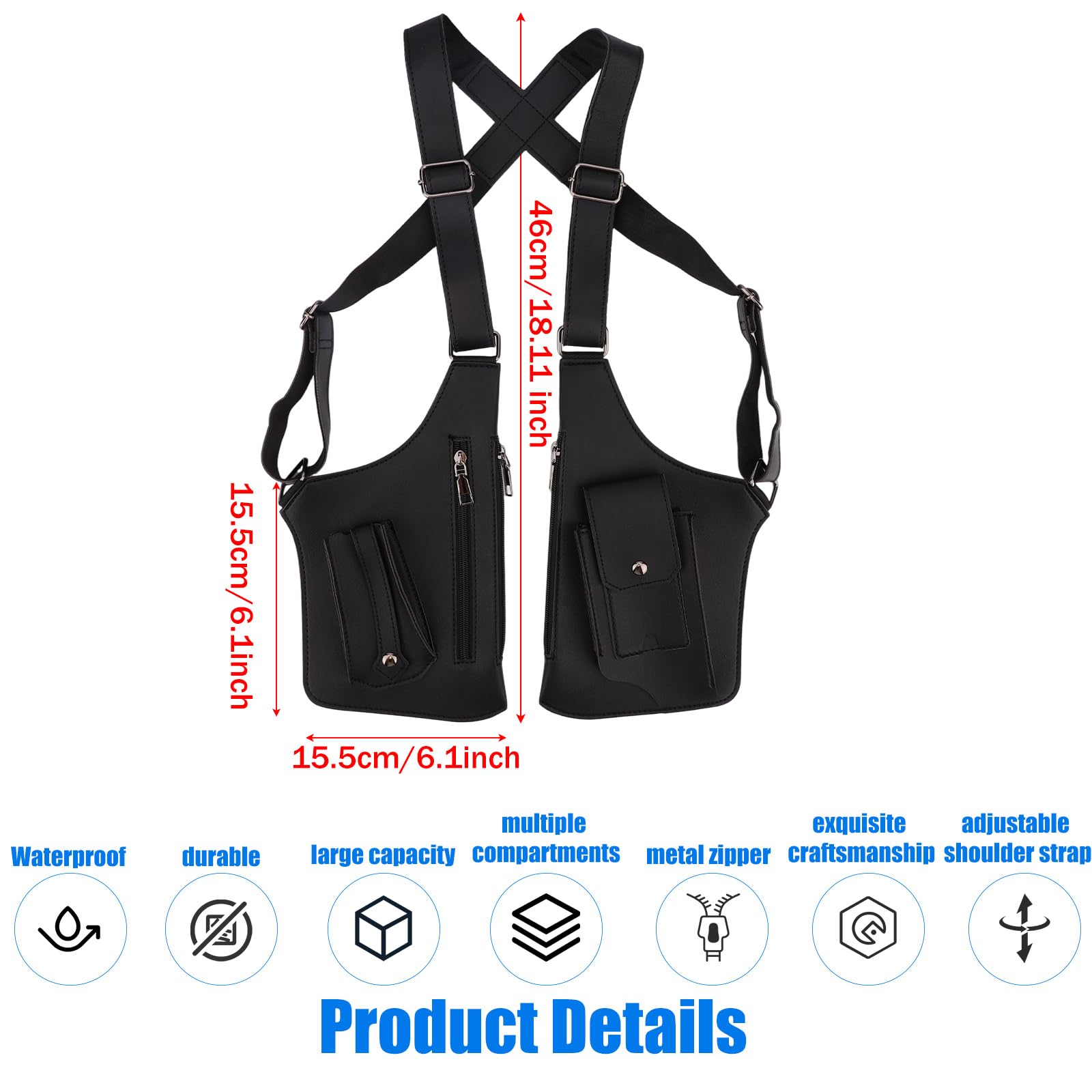 Riñonera de Hombro para Hombre, Bandolera Doble con Correa Ajustable Mochila Antirrobo Funda para Cartera y Teléfono