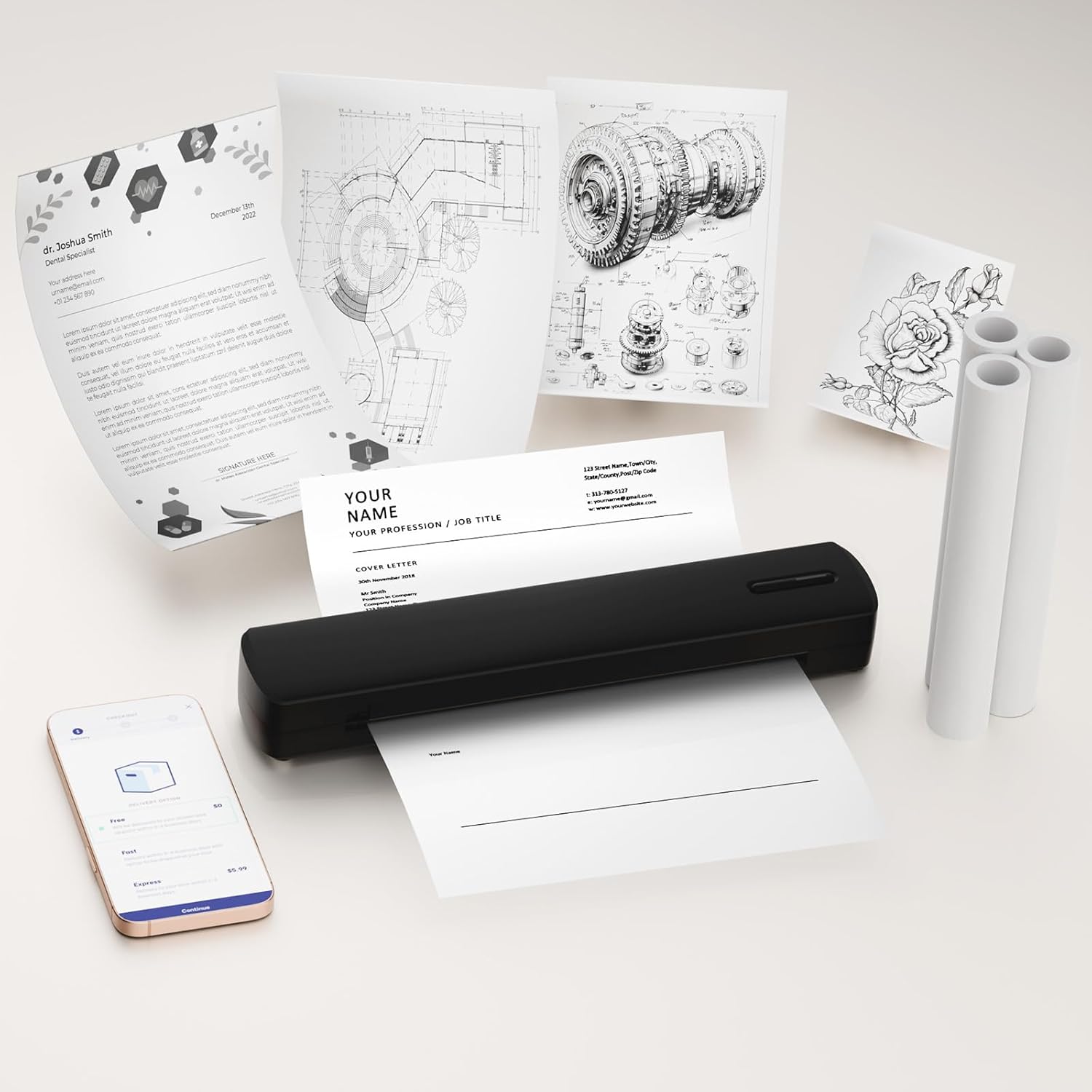 Wireless Blue-Tooth Inkless Portable Thermal Printer: Supports 8.5'' x 11'' Letter/A4/A5 Sizes, Perfect for Home and Office Compatible with Smartphone & PC