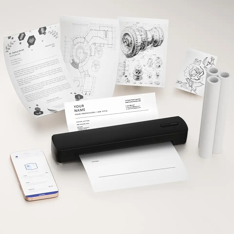 Impressora térmica portátil sem fio Blue-Tooth sem tinta: suporta tamanhos de letra/A4/A5 de 28 x 28 cm, perfeita para casa e escritório, compatível com smartphone e PC