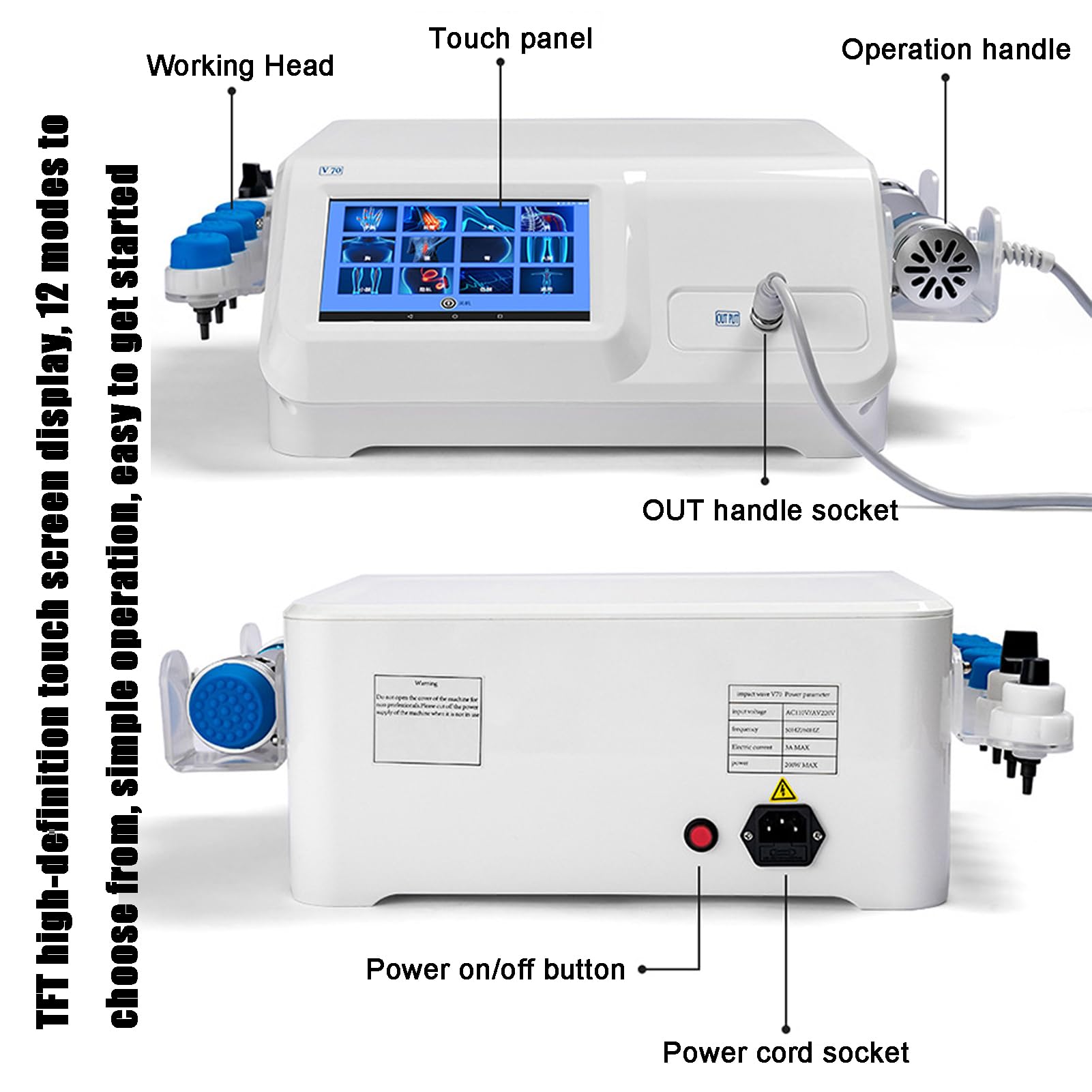 Macchina per Terapia Ad Onde D'urto,Elettromagnetico Macchina Portatile per Terapia Onde D'Urto per Alleviare Il Dolore Muscolare Massaggiatore, con 7 Teste di Massaggio