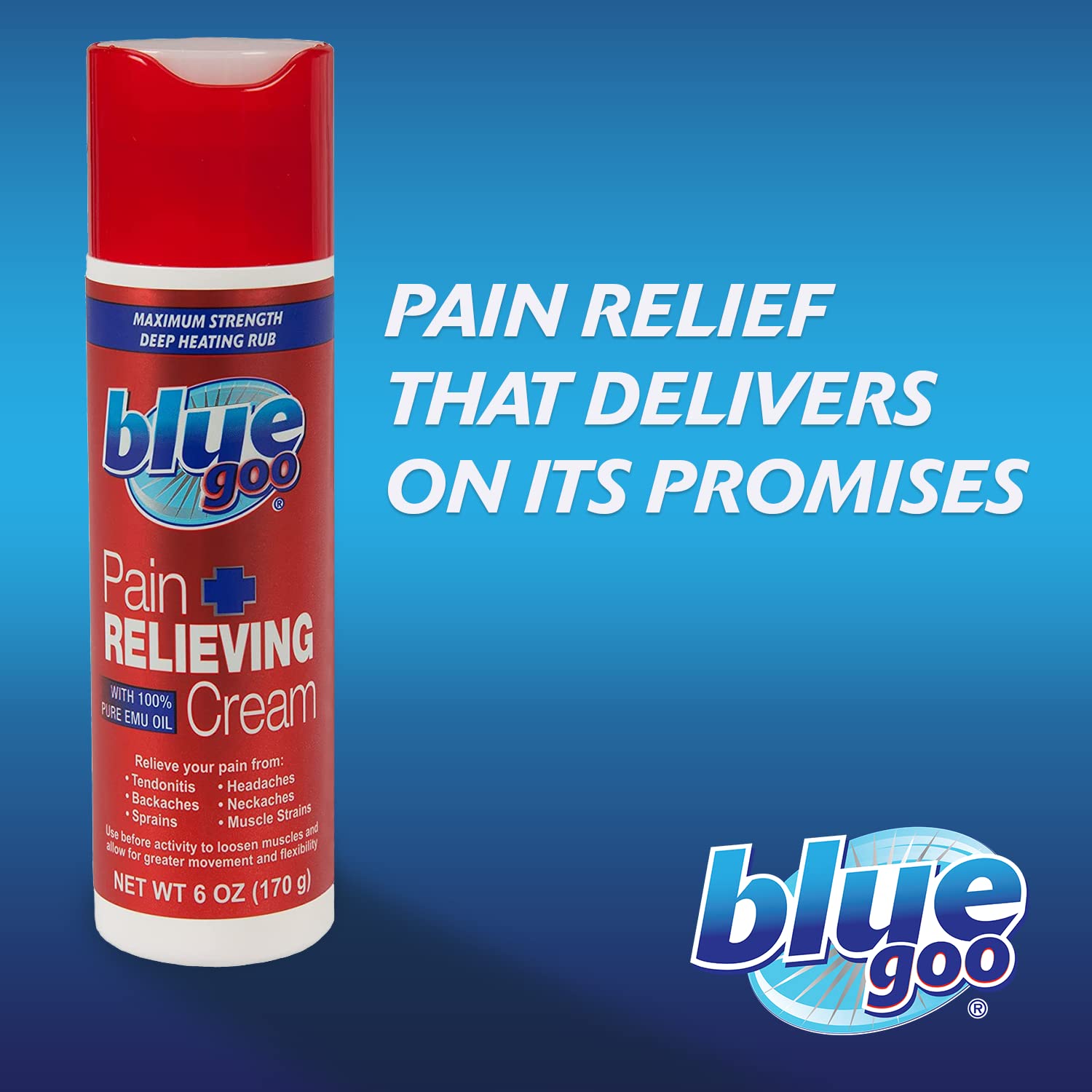 Blue Goo Pain Relieving Cream Maximum Strength, Deep Heating Rub for