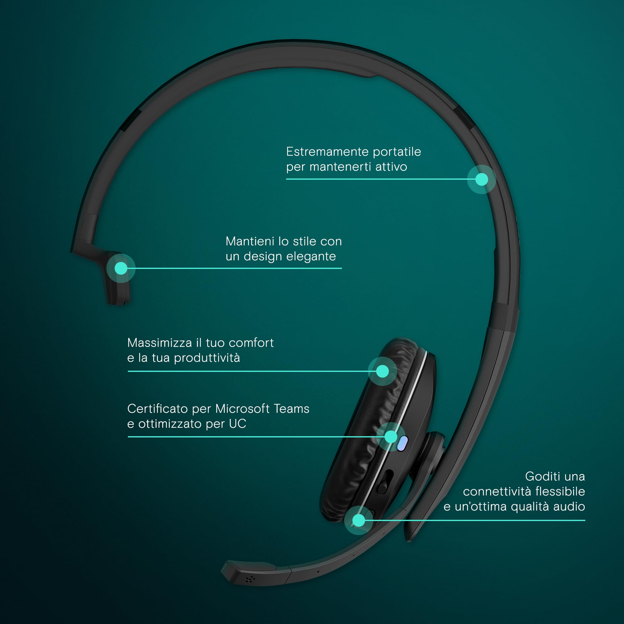 EPOS SENNHEISER ADAPT 231 - ADAPT 200 Series - auricolare - sull'orecchio - Bluetooth - wireless - USB-C tramite adattatore Bluetooth - nero - Certificato per Microsoft Teams, Ottimizzato per UC