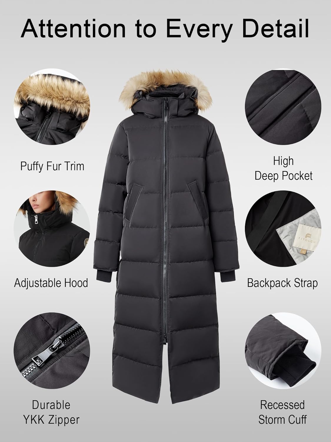 Fitouch Women's Waukee Long Down Coat Parka Jacket | 750+ Fill Power | Full-Length