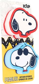 ICUP Peanuts Snoopy Joe Cool Kitchen Sponge Set of 2, Non Scratch Scrubber with Scouring Pad, Multi Layer Design for Dishwashing and Cleaning