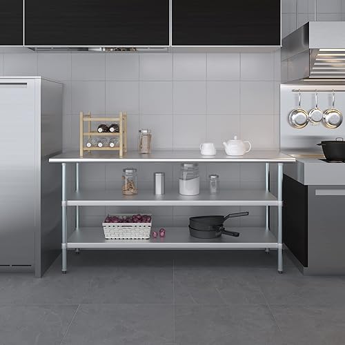 Miniatura 5 de Mesa de trabajo de acero inoxidable con 2 estantes  Mesa de utilidad de metal  Mesa de utilidad NSF comercial y residencial (mesa de acero
