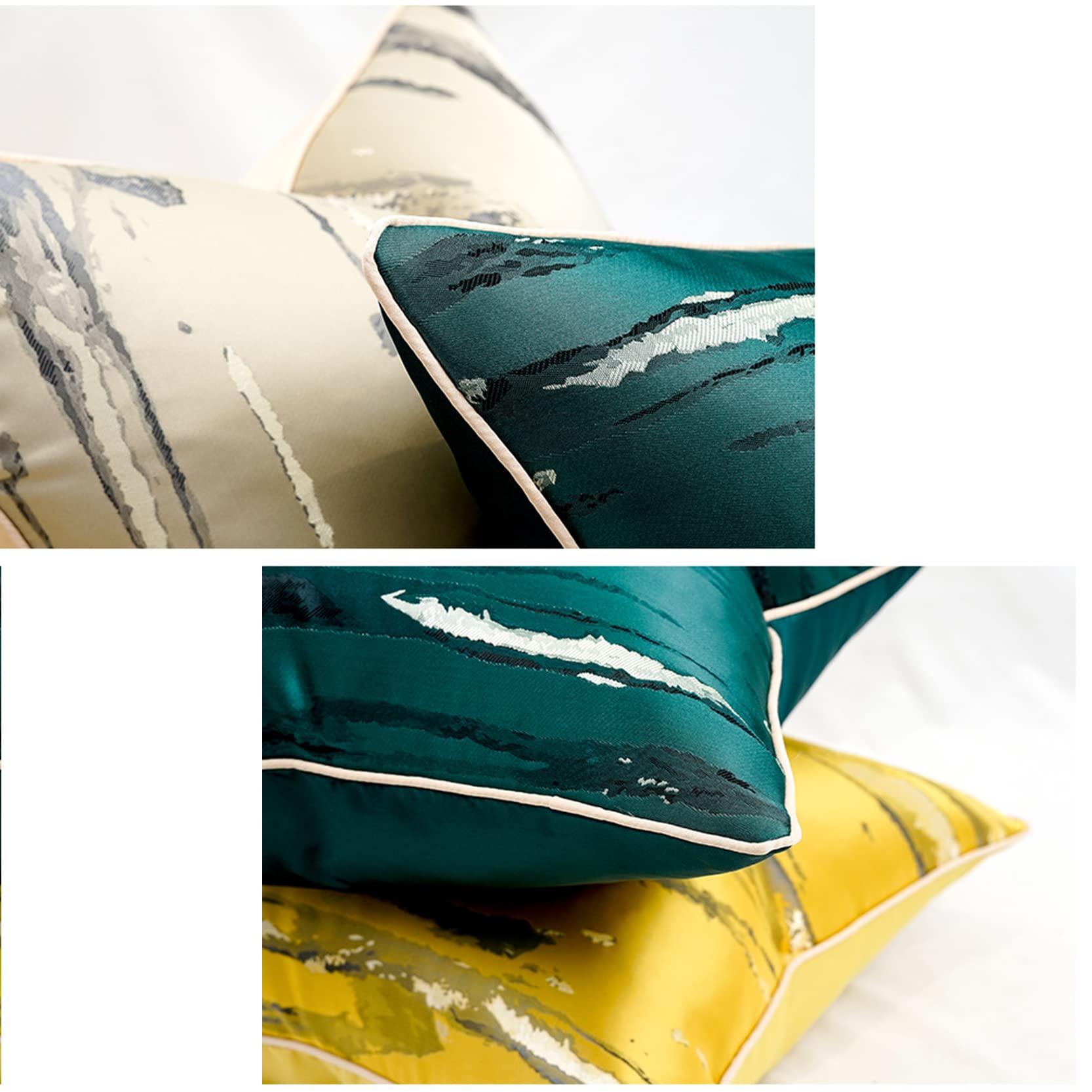 Funda de Almohada Decorativa Seda Estilo Chino for Hotel, Juego 2 Fundas cuadradas Modernas y Sencillas con Cremallera Oculta(Beige,50x50cm)