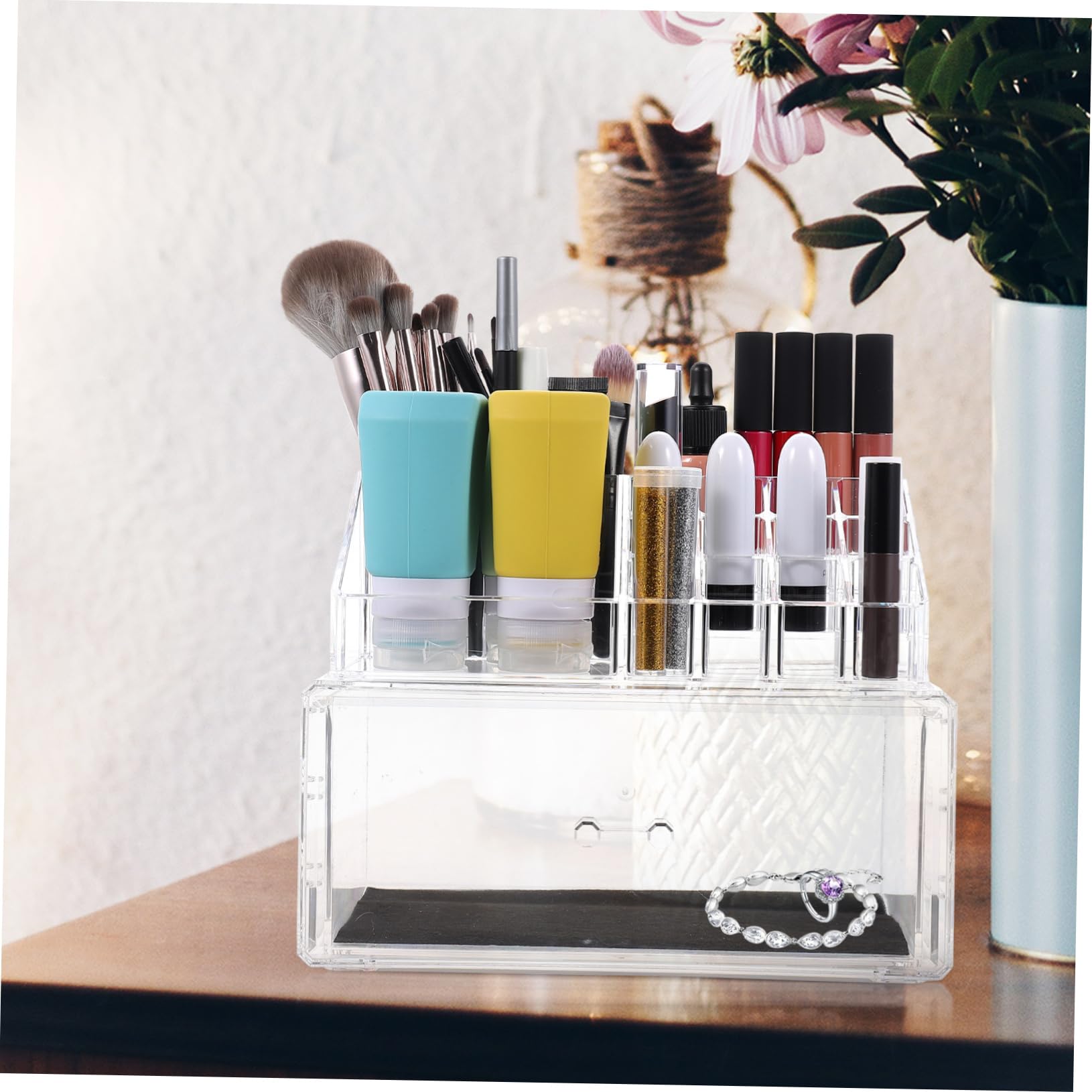 Acryl Schminkbox mit Schubladen zur Aufbewahrung von Kosmetik | Lippenstifte und Beauty Zubehör, Schlichtes Design, für Zuhause und Vitrine