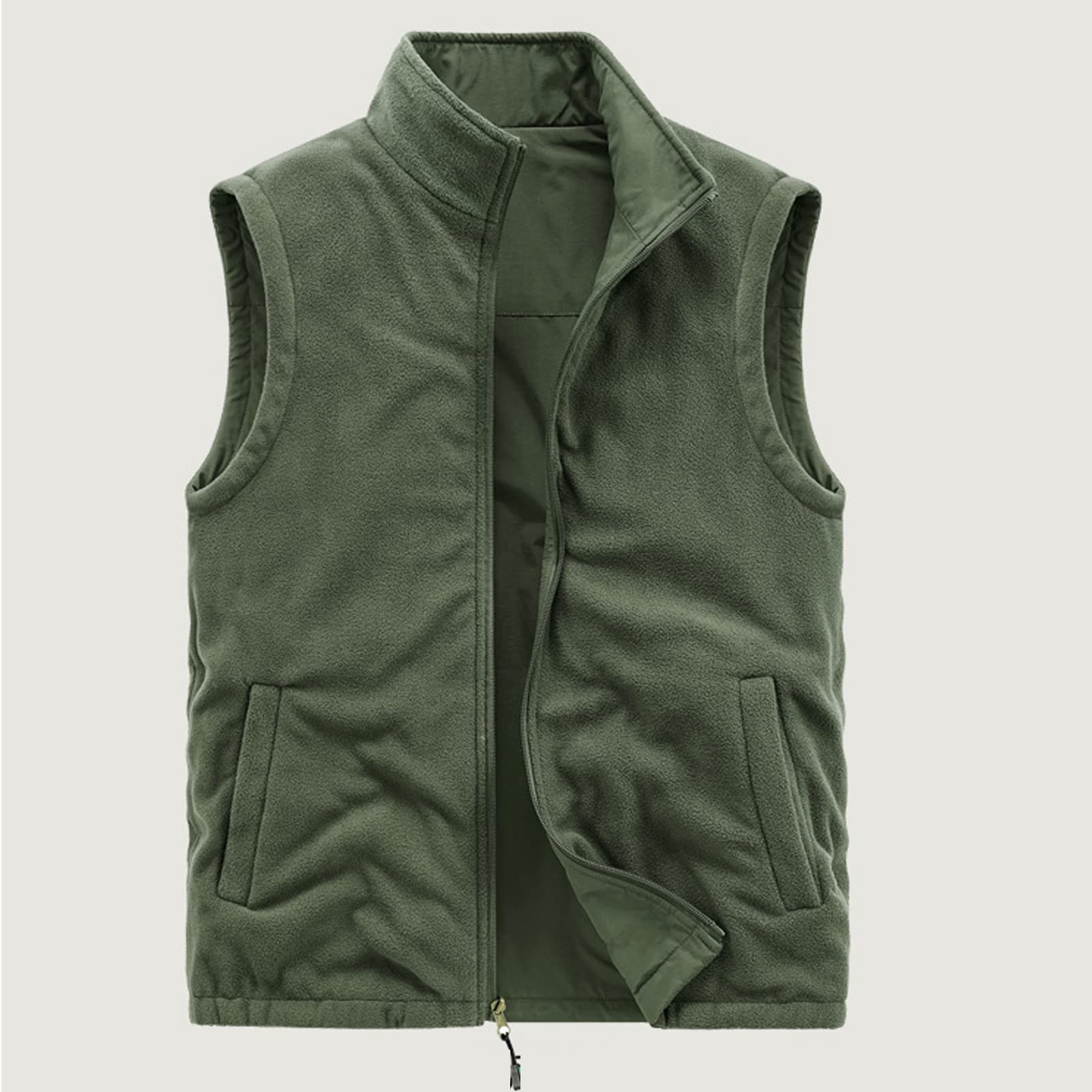 Múltiples Bolsillos Cotton para Hombres Gilet Chaleco Al Aire Libre Casual Zip Up Chaqueta Sin Mangas Cálido Pesca Chaleco De Viaje Trabajo Outerwear Khaki-L