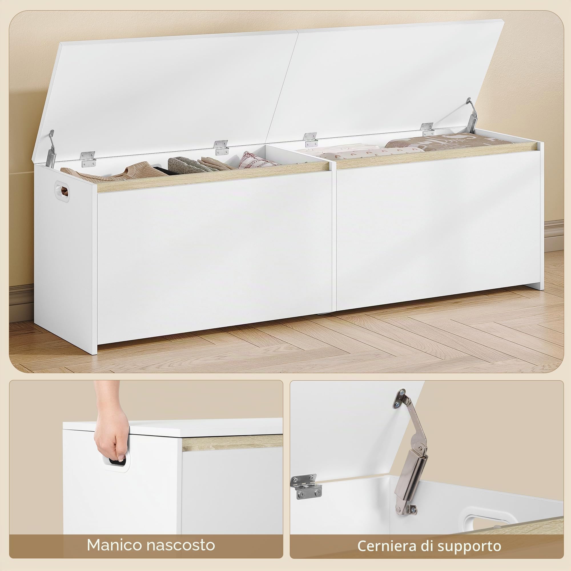 Hzuaneri 150cm Panca Contenitore, Cassapanca con doppia anta, Panca portaoggetti Salvaspazio, per Soggiorno, Ingresso e Camera da Letto, 40 x 150 x 47 cm, Bianco SB21503X