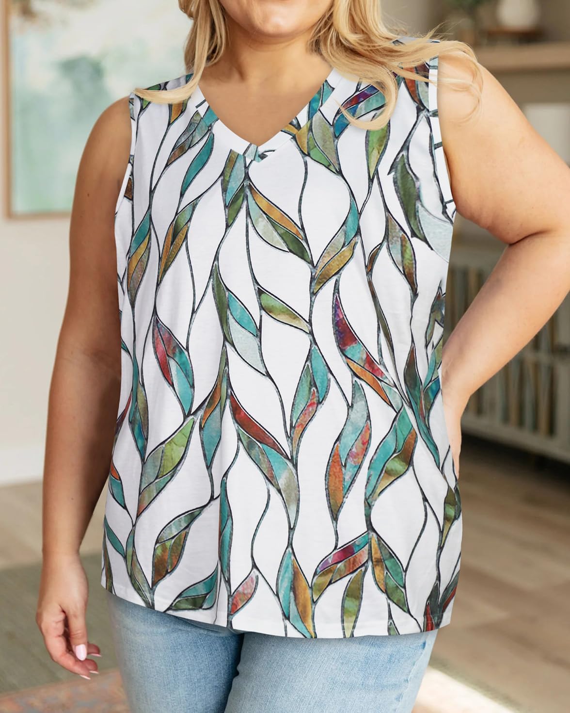 Plus Size Tanks Women Summer Top V Neck Sleeveless Top Loose Fit Tee Workout Shirts - Image 2