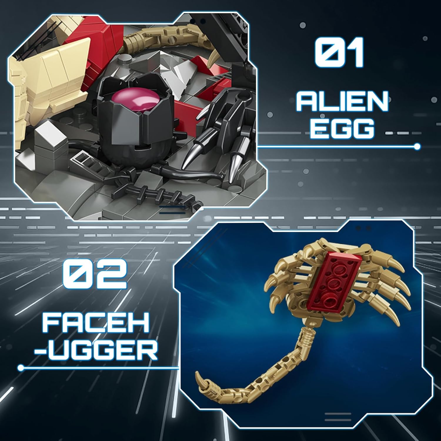 HIGH GODO Alien Mech Xenomorph Warrior Building Sets for Adult, Horror Action Figure Toy with Base,Gifts for Teens Aged 14+, Perfect for Birthdays Christmases Halloweens, 882 Pieces