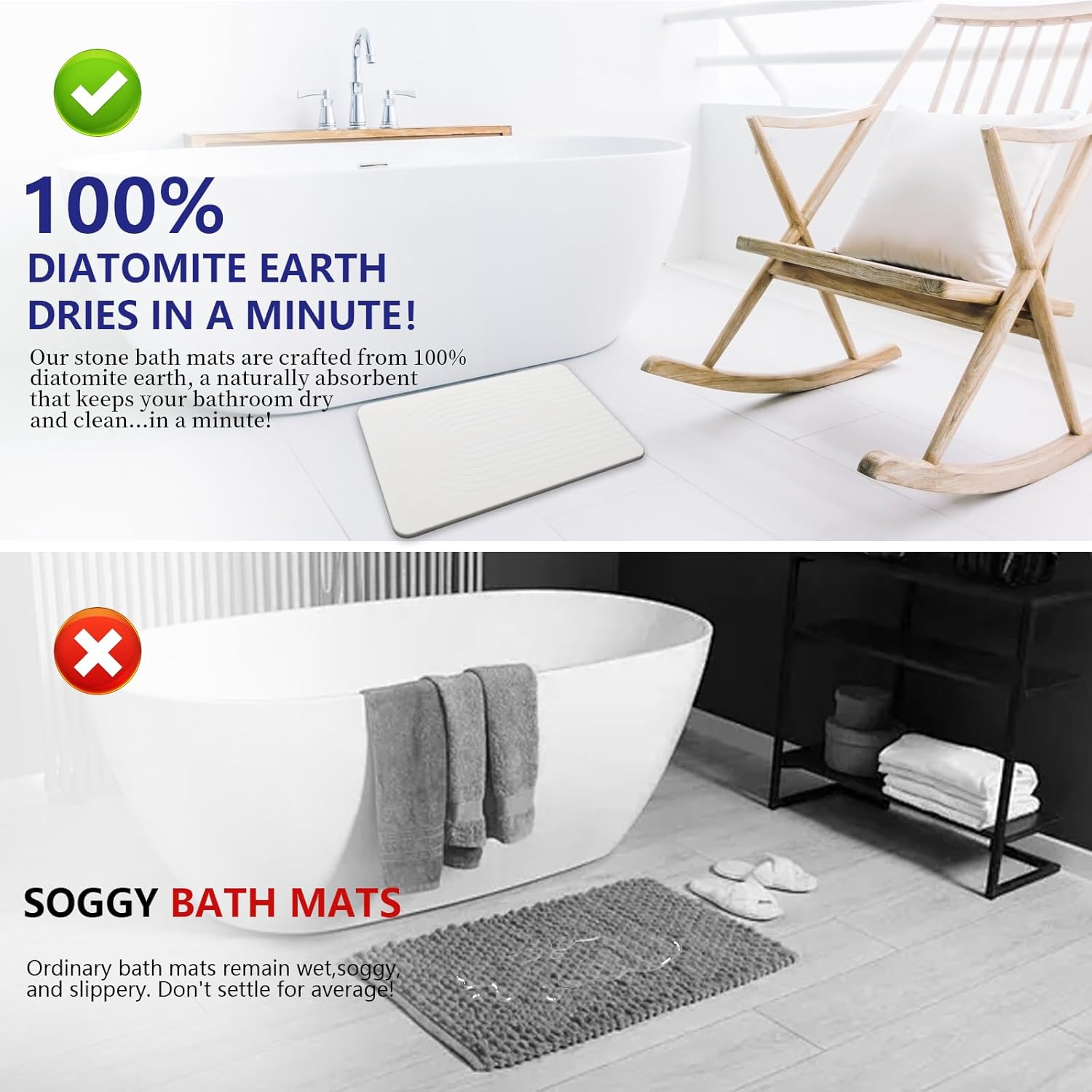 Fast Drying Stone Bath Mats for Bathroom, Non-Slip Diatomaceous Earth Bath Mat, Super Absorbent Bath Mat Stone Sand Arcana
