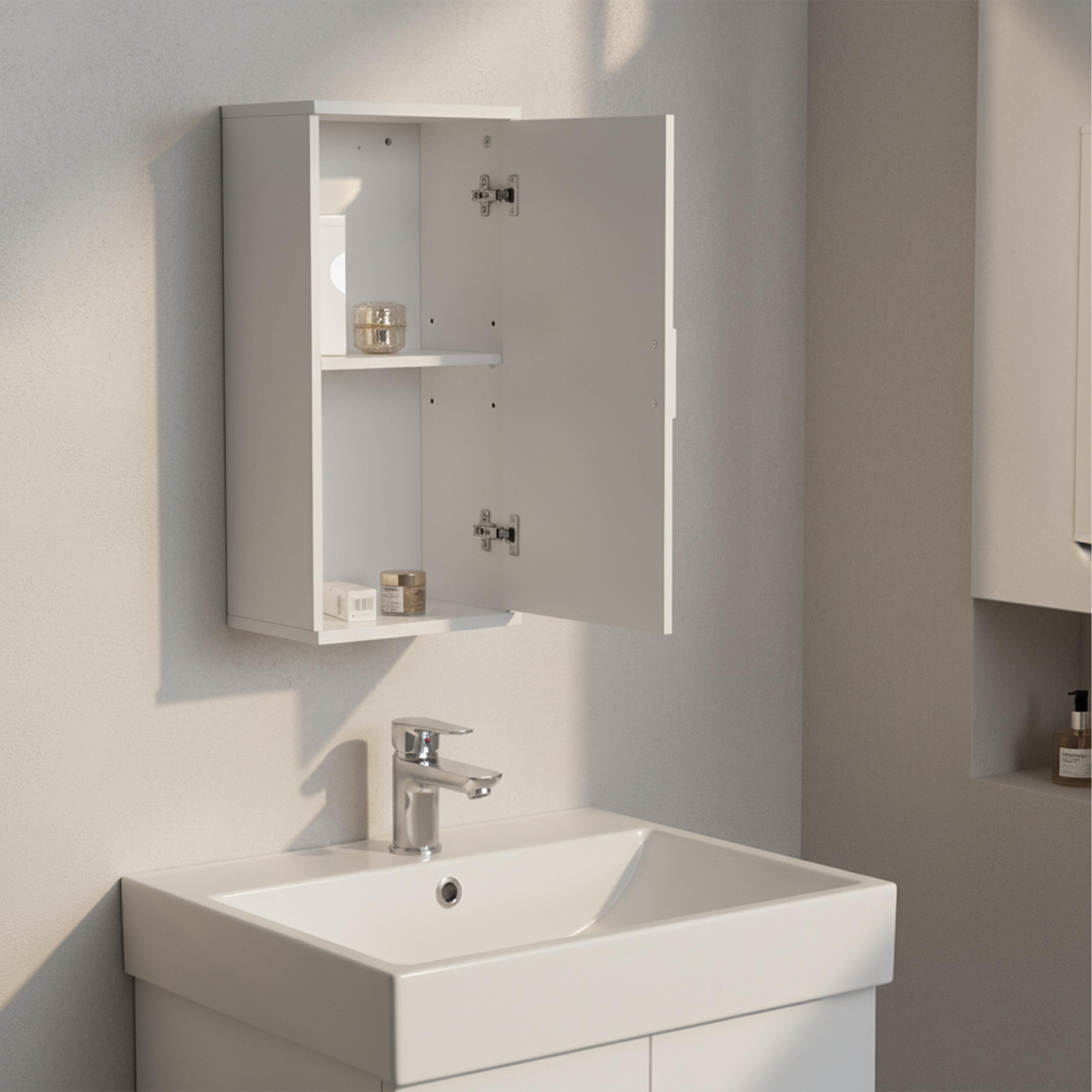 Armario Colgante para baño Relaxdays, 2 estantes, 62 x 30 x 21 cm, Estante Ajustable, Mueble Estrecho, MDF, Blanco