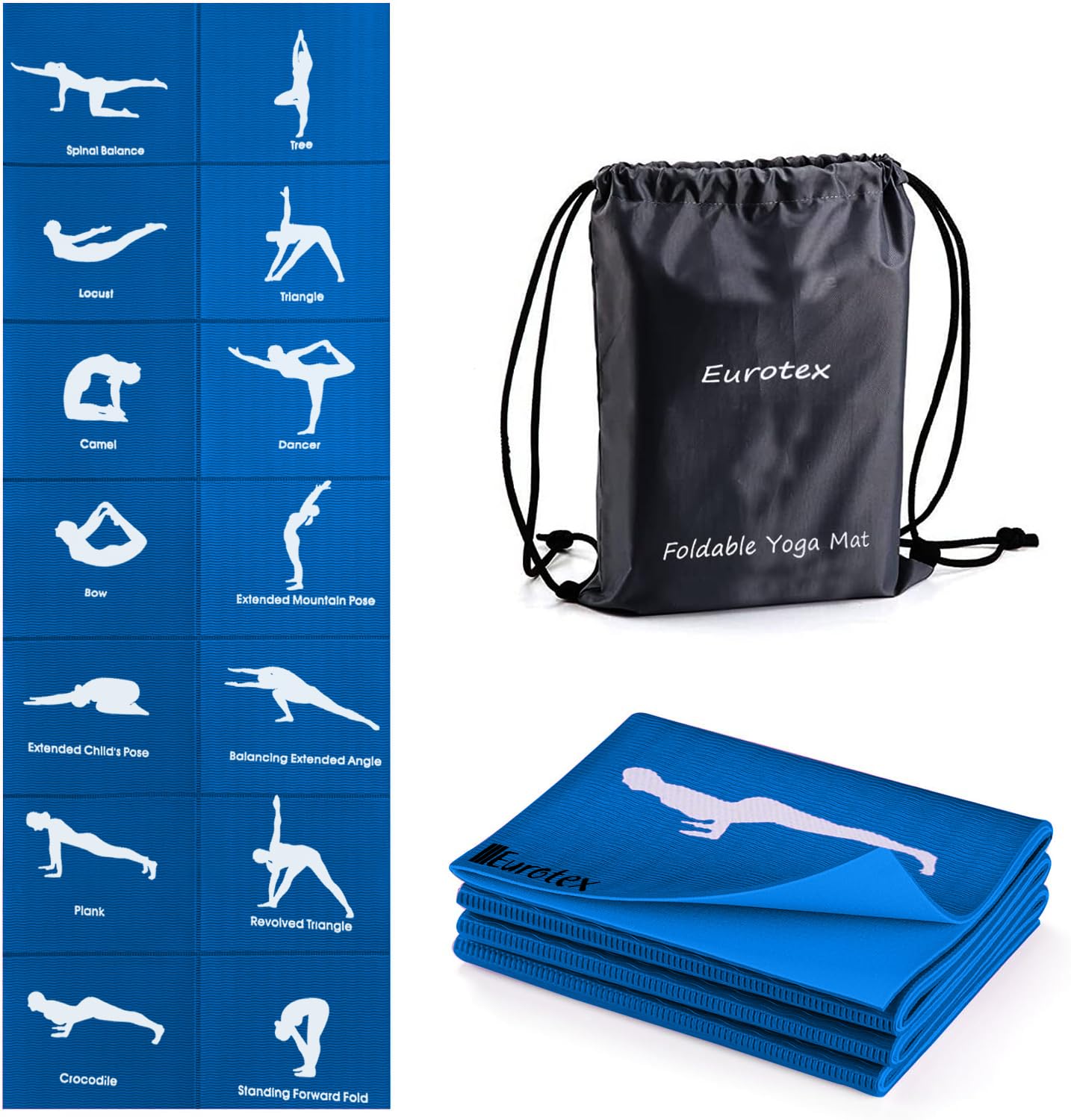 Eurotex Travel Yoga Mat Non Slip Foldable Portable Gym Mat Fitness Training Pilates Exercise Mat Workout for Women Men with Carry Bag 24 x 72 in-image-36