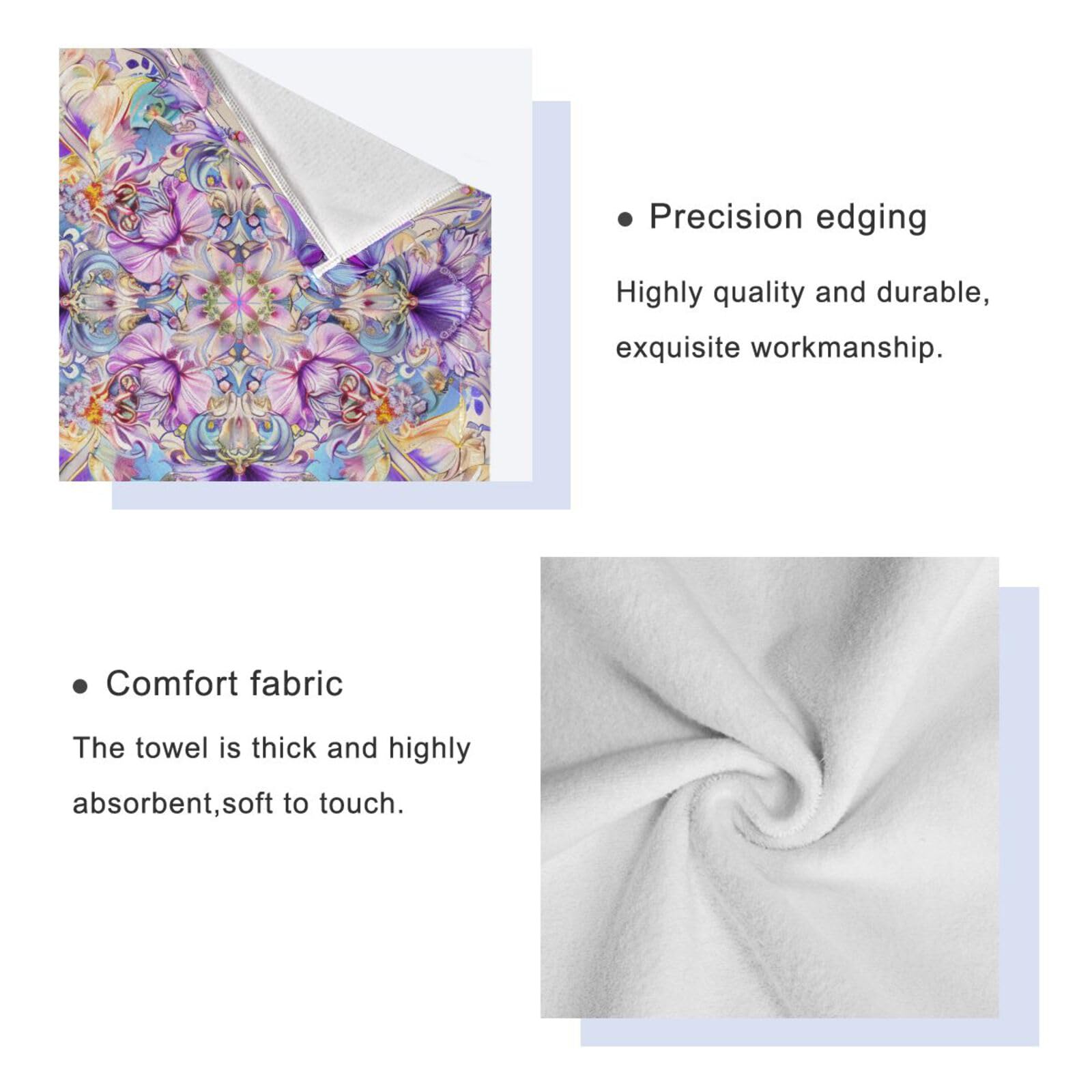 Set di 3 asciugamani decorativi per il viso in stile bohémien, motivo floreale viola, 1 asciugamano da bagno, 1 asciugamano per le mani, 1 panno per la casa, la cucina e la famiglia