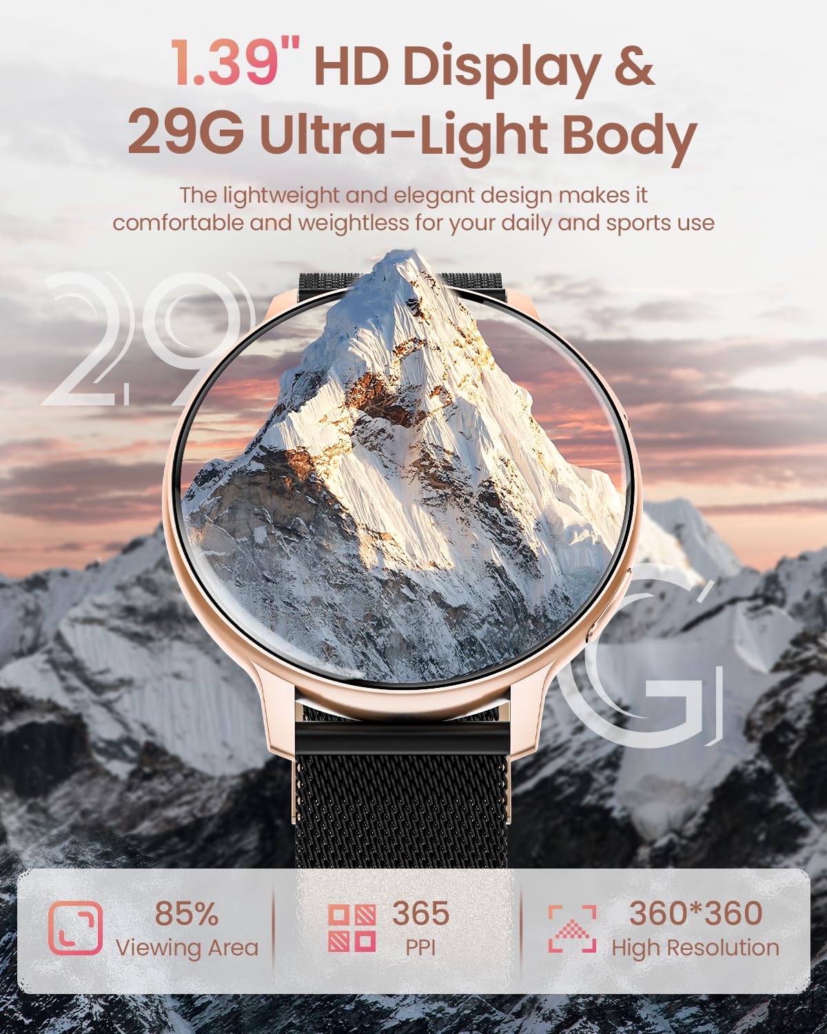 HASAKEI Smartwatch Donna con Chiamate Bluetooth 5.3, 1,39" HD Smart Watch Fitness con 120 Sport e Fisiologia Feminile, Cardiofrequenzimetro/SpO2/Sonno/IP68 Notifiche WhatsApp per Android iOS, Oro Nero