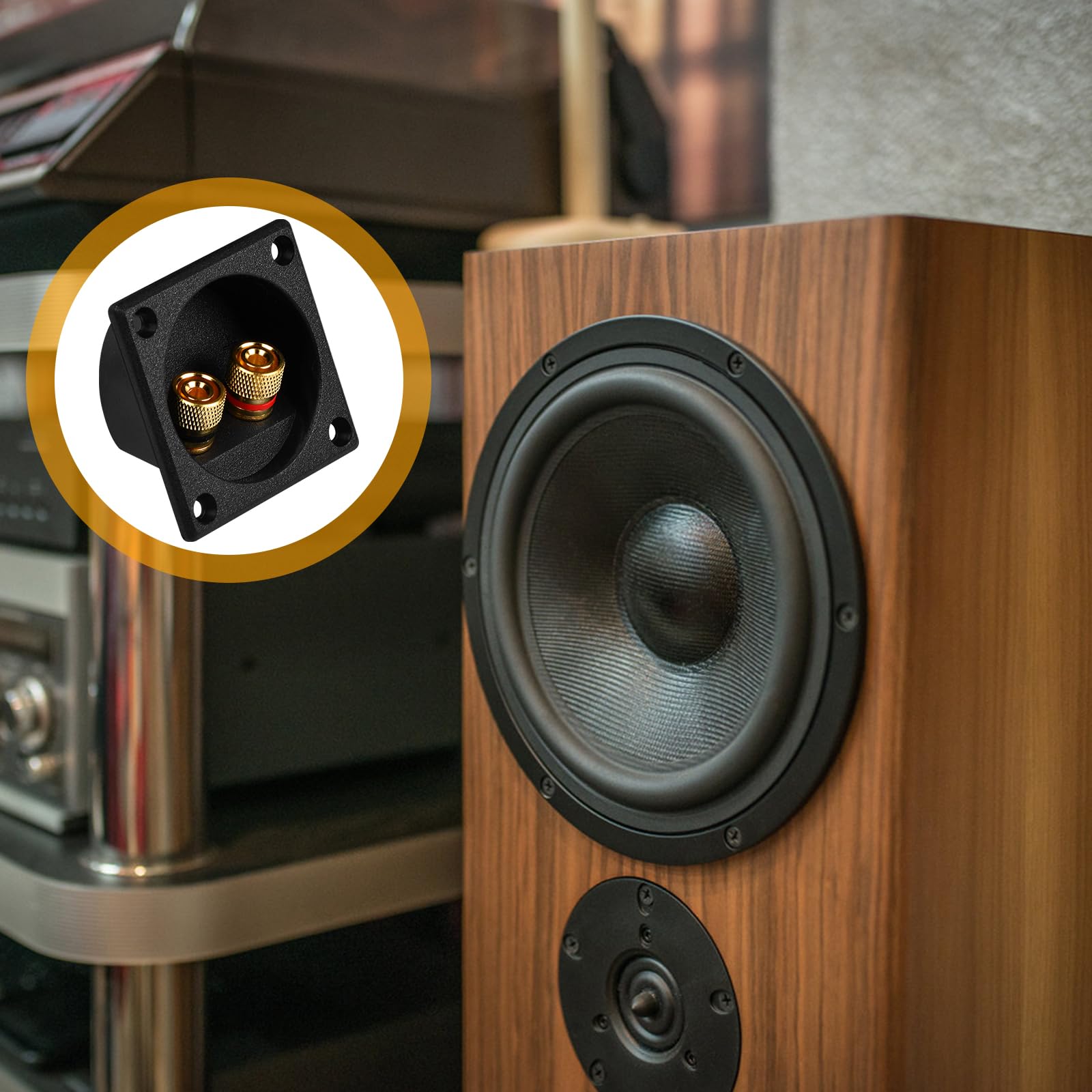 Dokeno Pack De 4 Terminales De Altavoz De 2 Vías, Placa De Graves De 3mm Con Contactos Chapados En Oro, Abrazaderas De Cobre Y Conexión Rápida, Para DIY Y Subwoofers, Color Negro