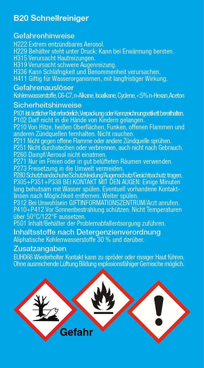 B20 Schnellreiniger - der Allrounder für den gesamten Werkstattbereich, 9X 400 ml │ Bremsenreiniger Teilereiniger Universalreiniger Kaltreiniger Entfettungsspray Reiniger Entfetter