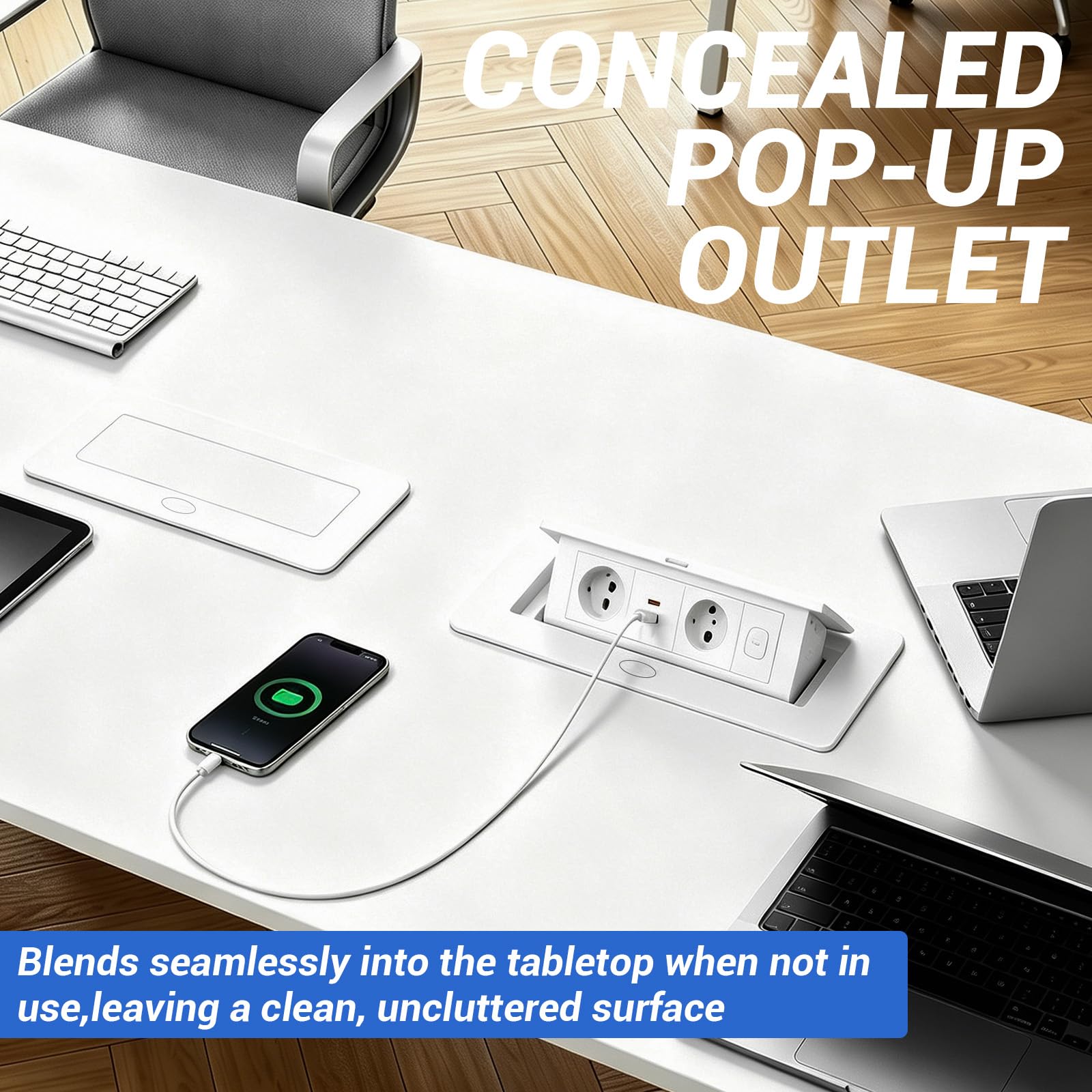 CPROSP Regleta Empotrable de Mesa con 2 Enchufes y USB (1A+1C) | Color: Blanca