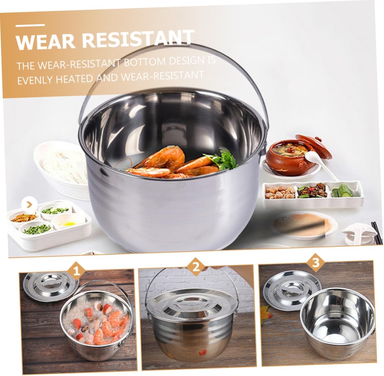 PRETYZOOM High Capacity Non-stick Soup Stew Pot Stainless Steel Camping Cookware for Outdoor Use Easy to Carry Even Heating for Family Meals Gatherings