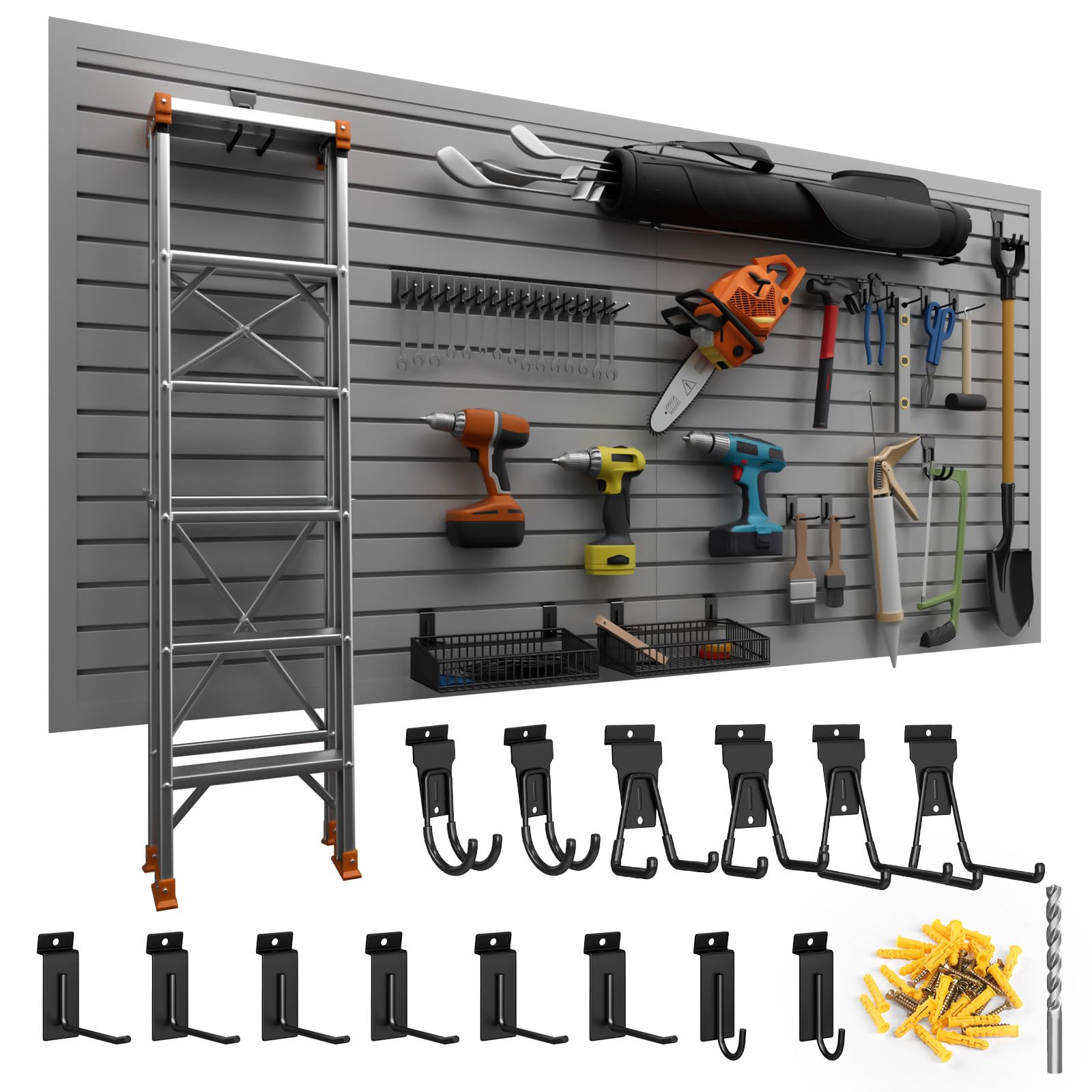 Duzzy Slatwall Panels, 4' H x 8' W PVC Slat Wall Paneling for Garage Wall Storage Organizer with Slatwall Hooks and Hangers (Grey)